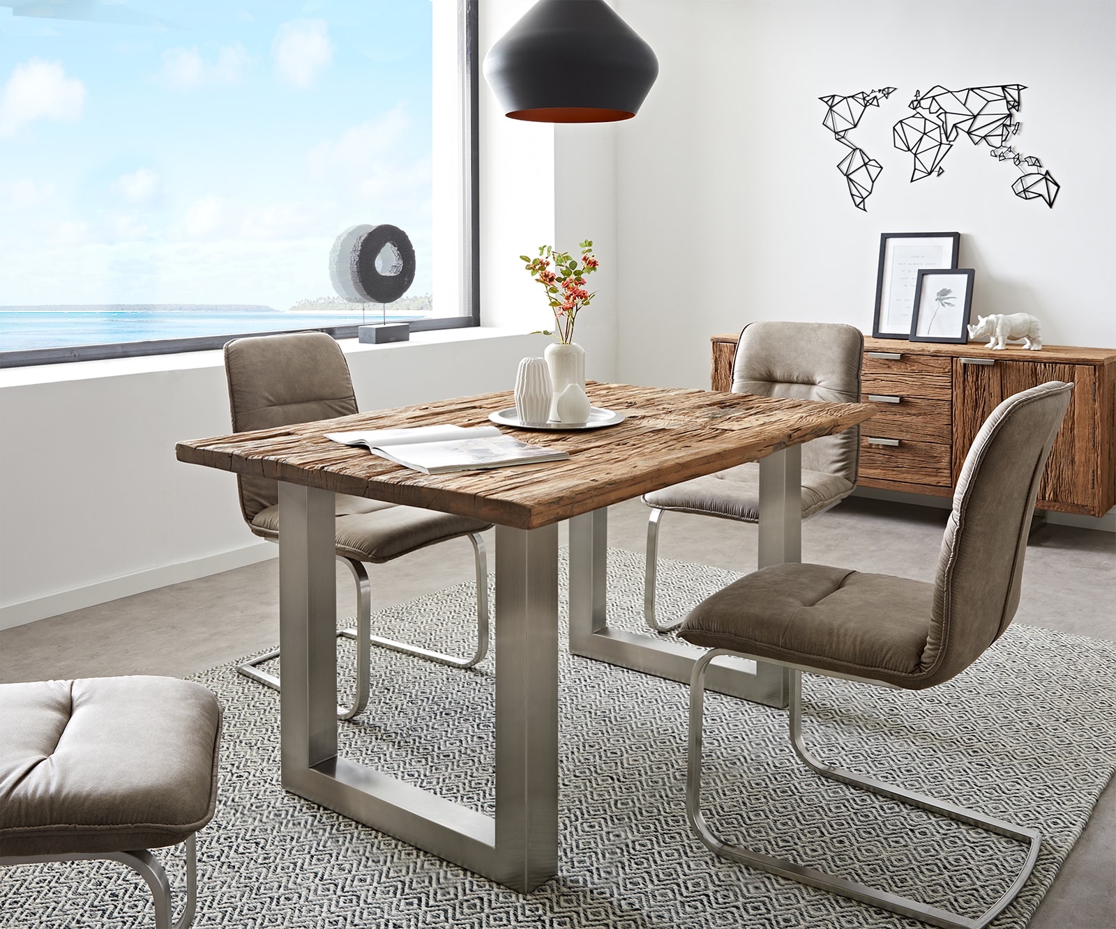 Esstisch Reclaimed Vintage-Optik Gestell Edelstahl schmal 2 Esstisch Reclaimed Vintage-Optik Gestell Edelstahl schmal 2