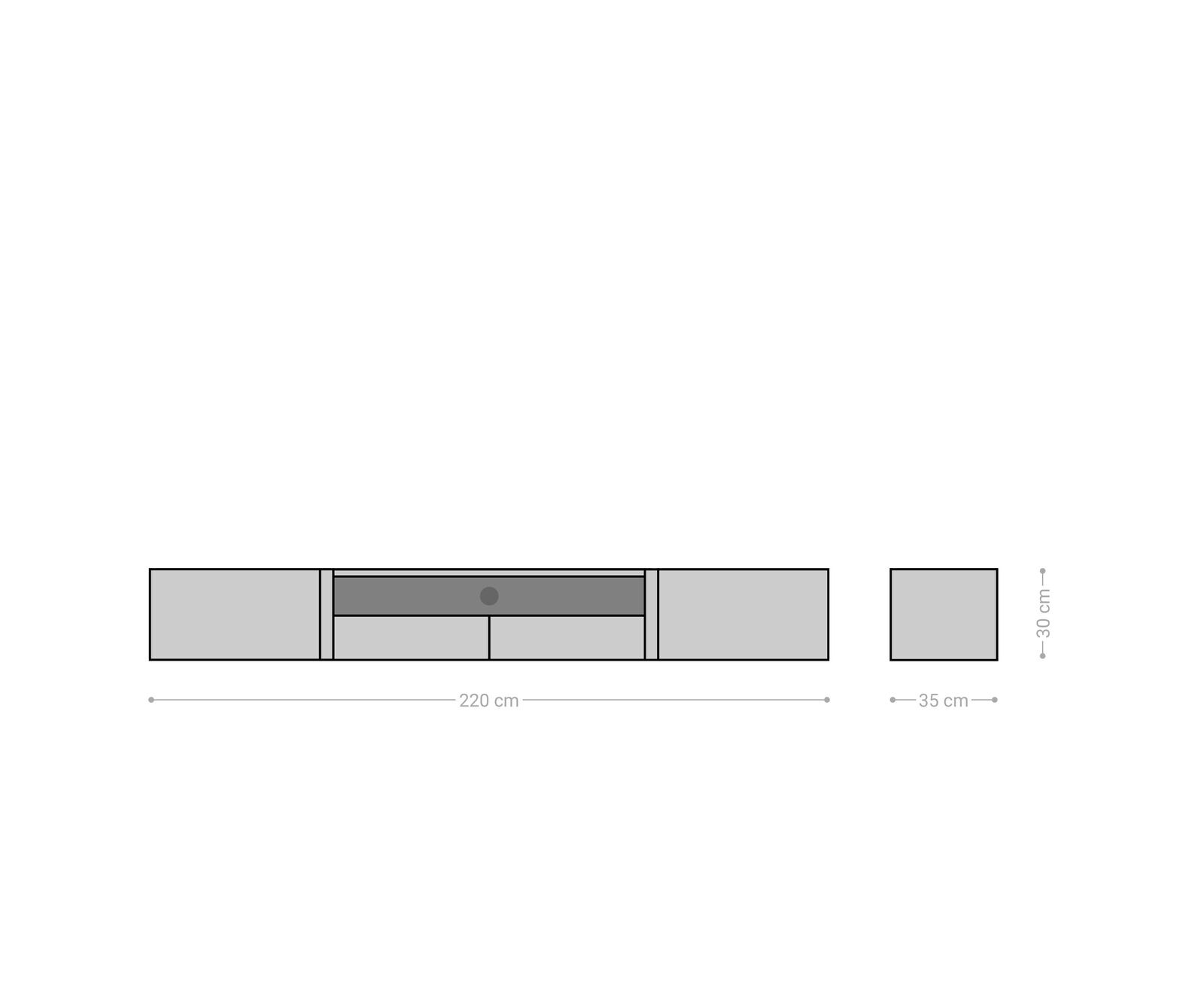 Lowboard Secara 220 cm Akazie Natur 2 Türen 2 Schübe Marmor schwebend 6