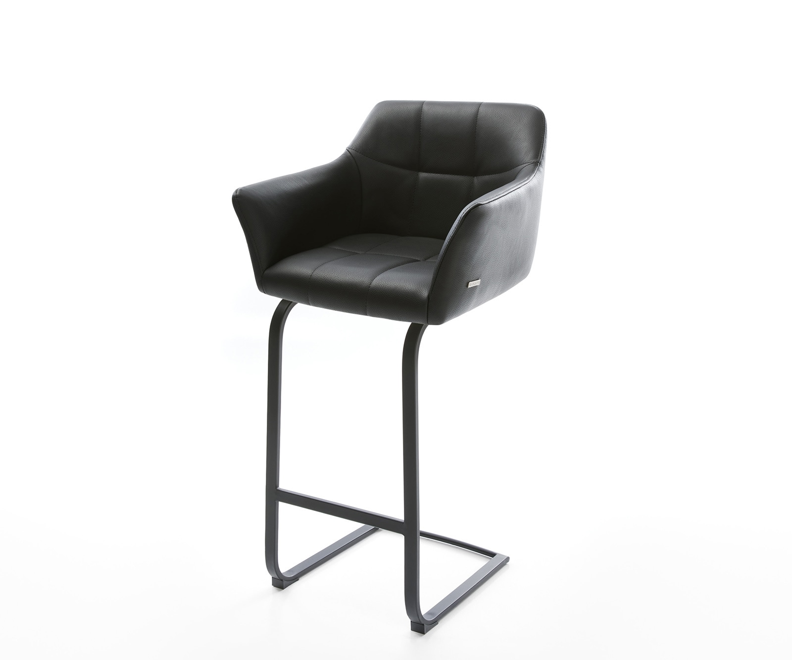 Barstuhl Yulo-Flex Echt-Leder Schwarz Freischwinger flach Metall