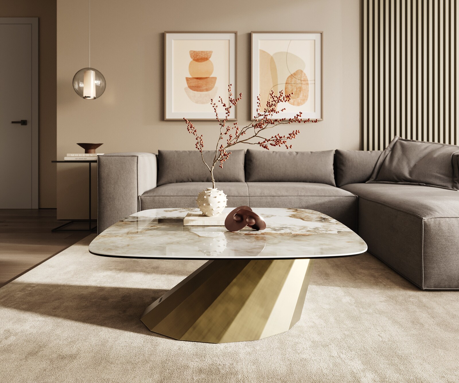 Couchtisch Edge Boot 90x90 cm Keramik Minas Melange Parabi Metallic Gold 2