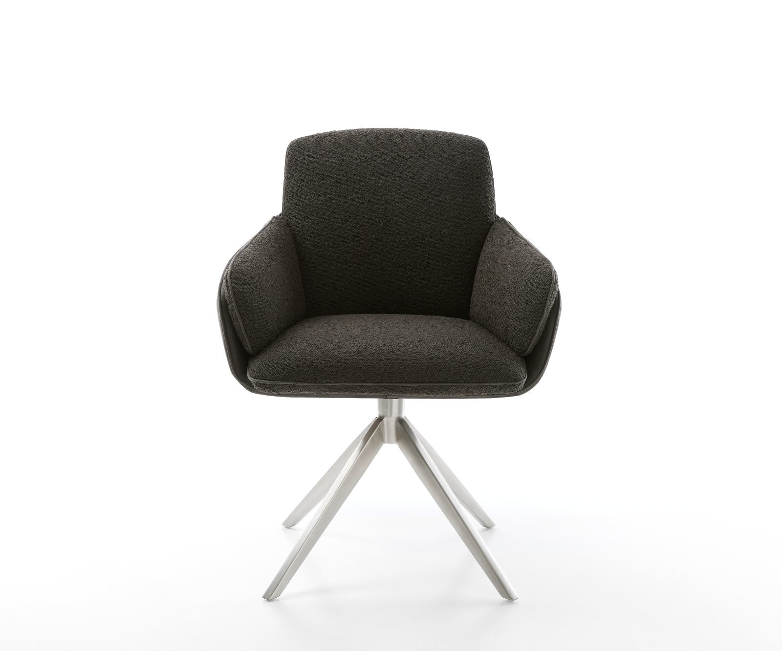 Drehstuhl Luan-Flex mit Armlehnen Materialmix Schwarz Kreuzgestell breit Edelstahl 360° drehbar Wippfunktion 2