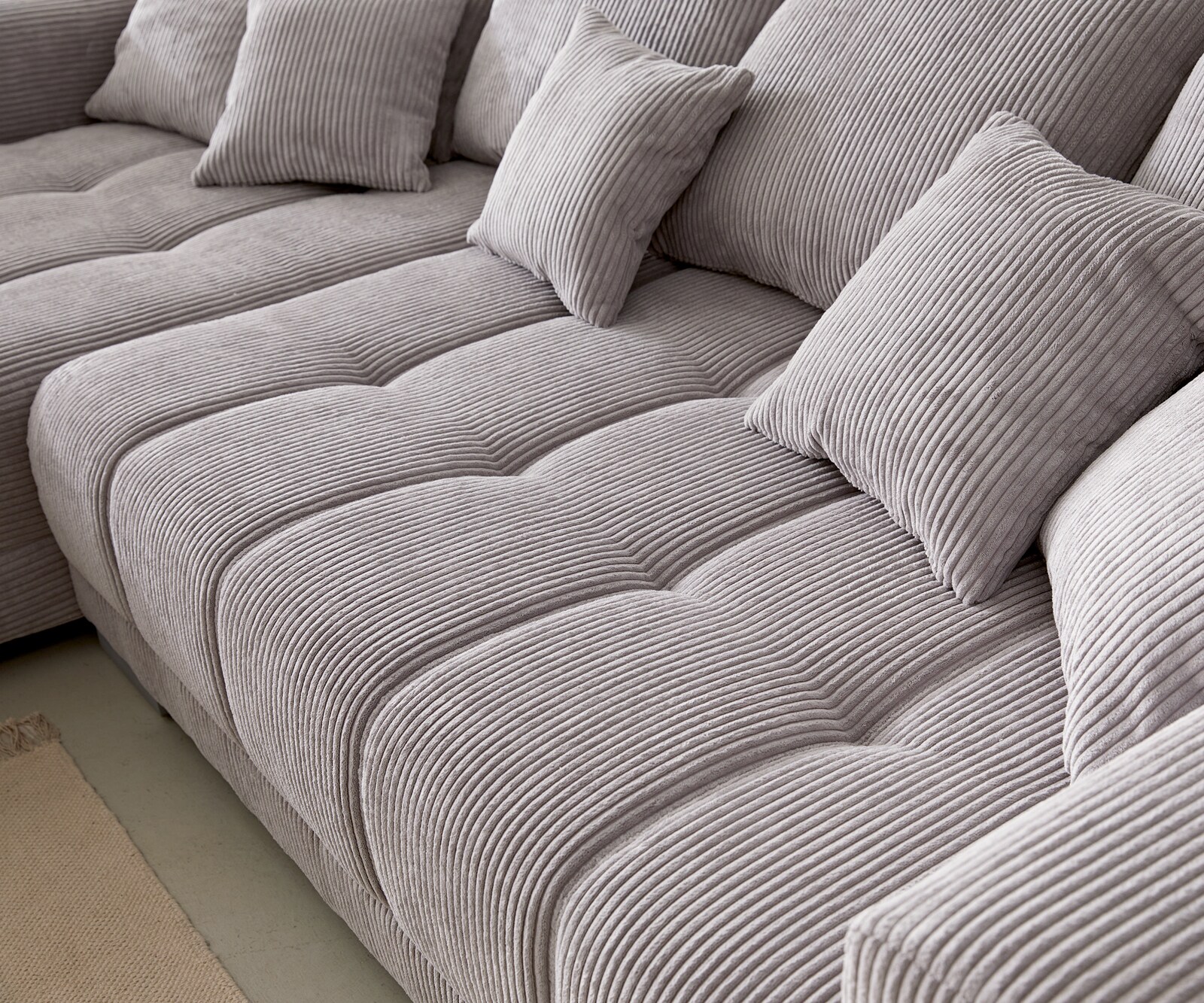 Ecksofa Josea 300x220 cm Cord Silbergrau Ottomane links 4