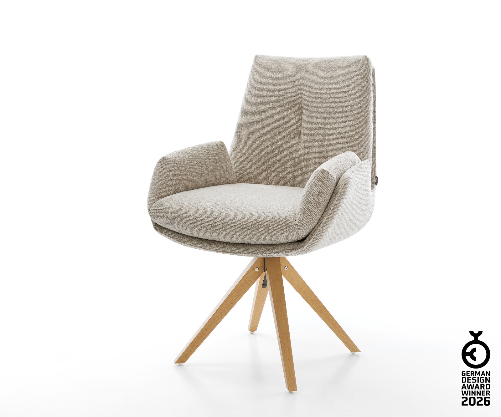 Drehstuhl Clea-Flex Webstoff Soft Beige Holzgestell kantig Natur 180° drehbar