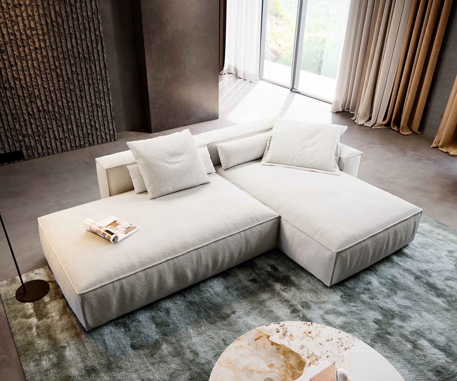 Ecksofa Freestyle 310x200 cm Bouclé Soft Beige Kedernaht 4