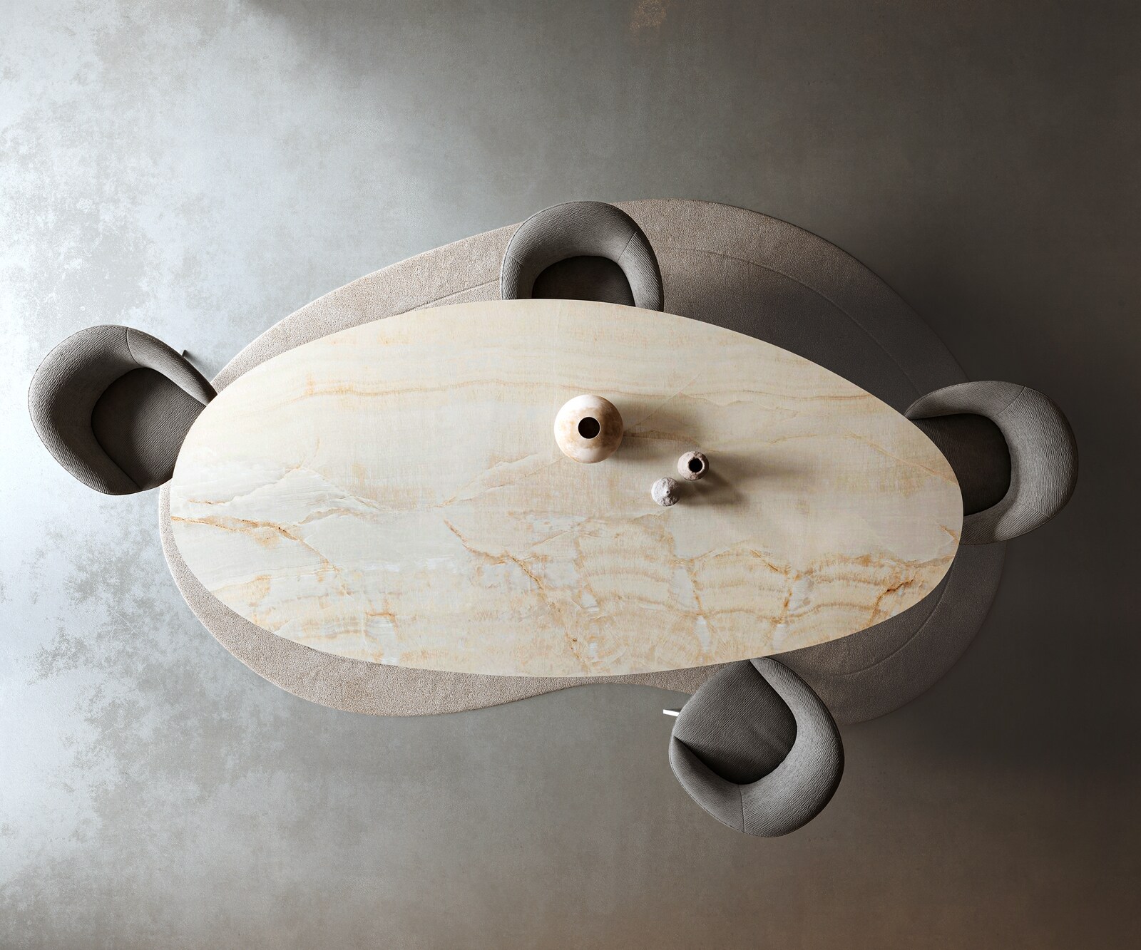 Esstisch Edge Oval 315x150 cm Keramik Iris FMG Onice Oro Kreuzgestell Rechteck Edelstahl 5