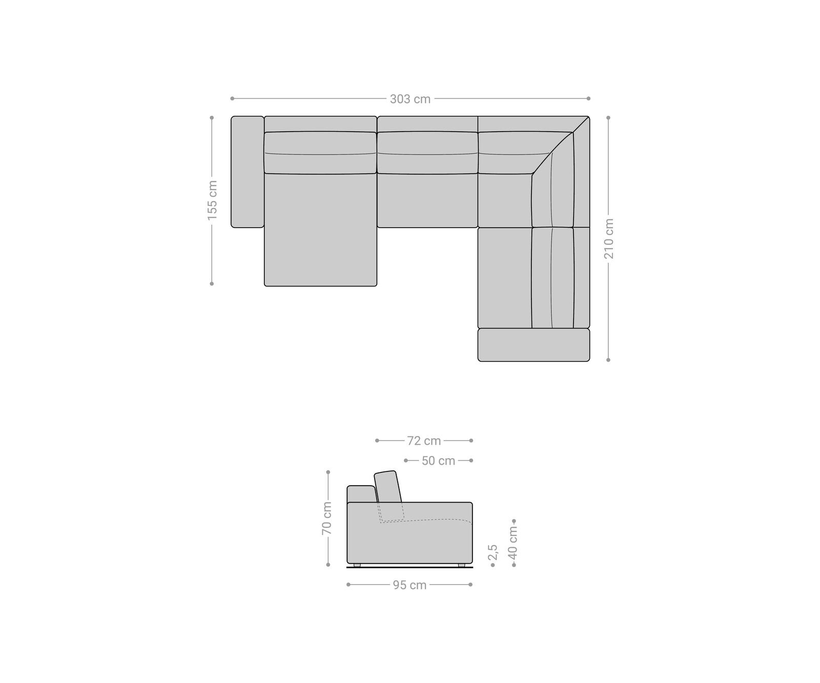 Wohnlandschaft Lanzo 300x210 cm Mikrofaser Khakibraun Recamiere variabel 6