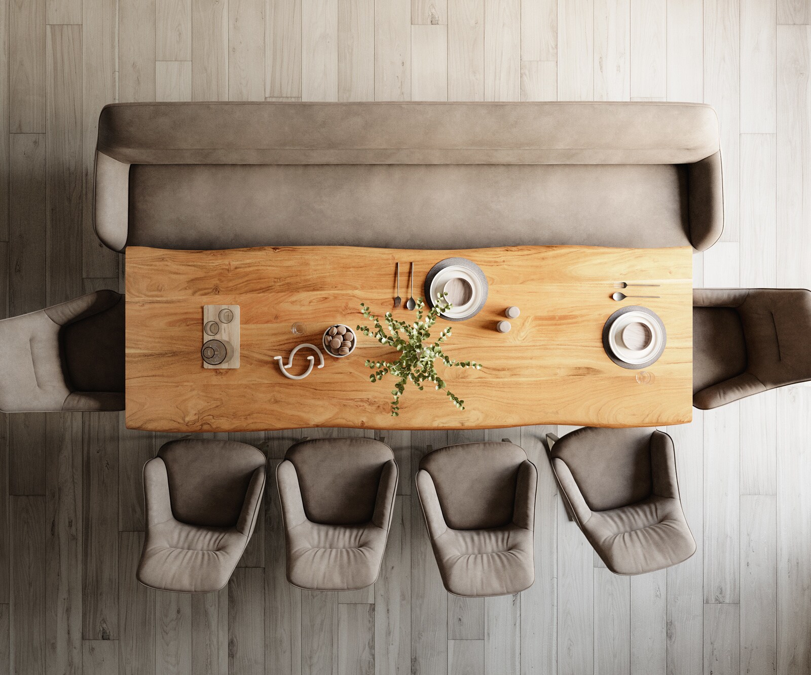 Esszimmerbank Taya-Flex 300 cm Mikrofaser Taupe Vintage Kufengestell flach Effektfinish Titan Taschenfederkern 5