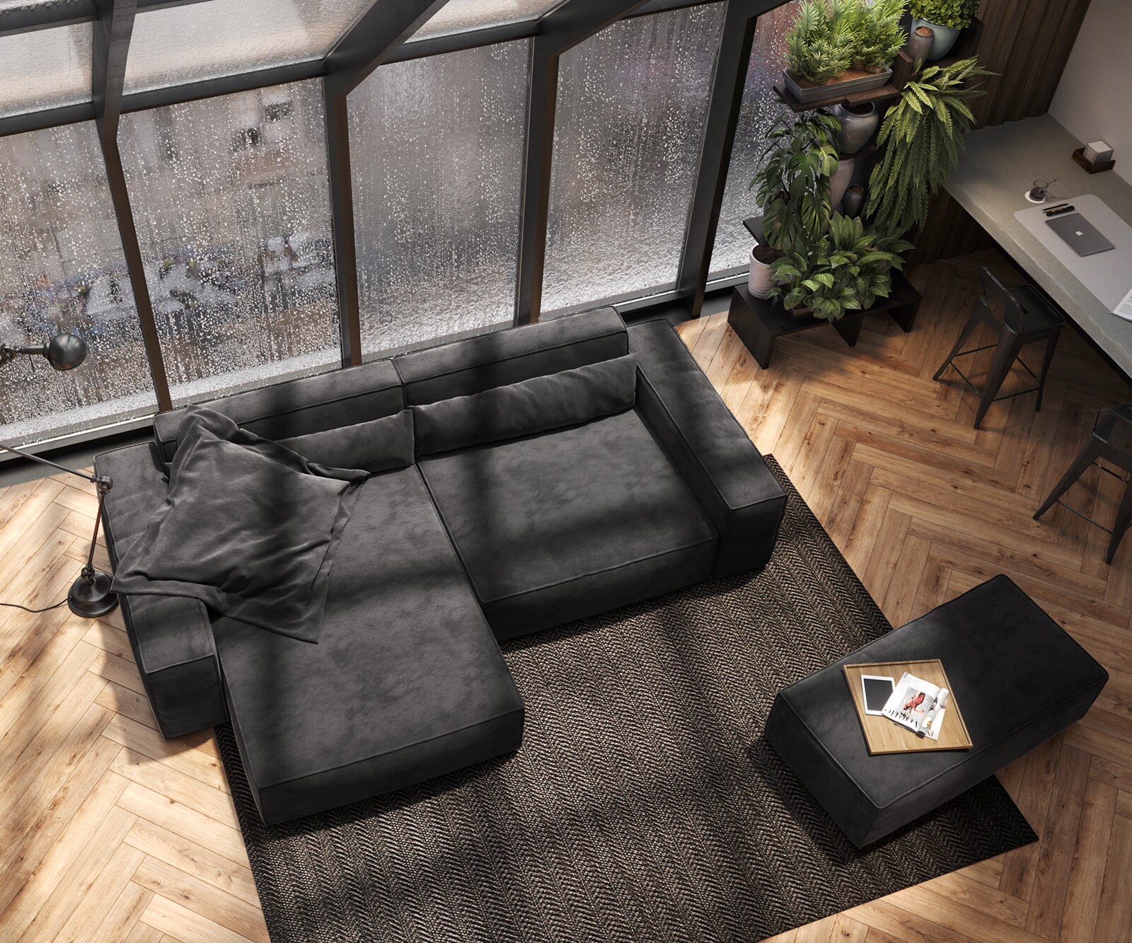 Ecksofa Sirpio XL 270x170 cm Mikrofaser Schwarz Recamiere variabel mit Hocker 3