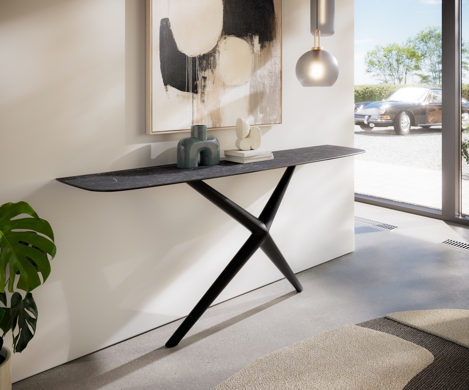 Konsolentisch Edge Boot 180x40 cm Keramik Laminam® Nero Greco Anthrazit Estelo Metall Schwarz 4