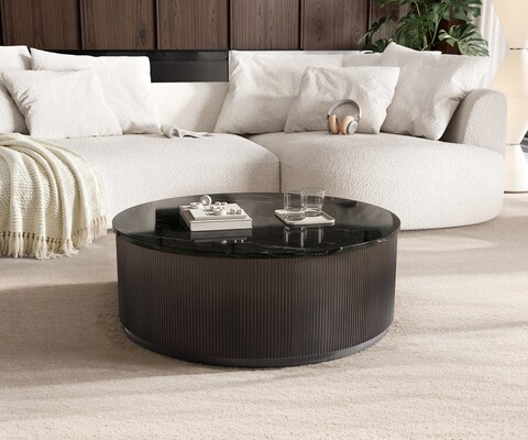 Couchtisch Fiorano 90x90 cm Marmor Schwarz Silber Metall Black Antique