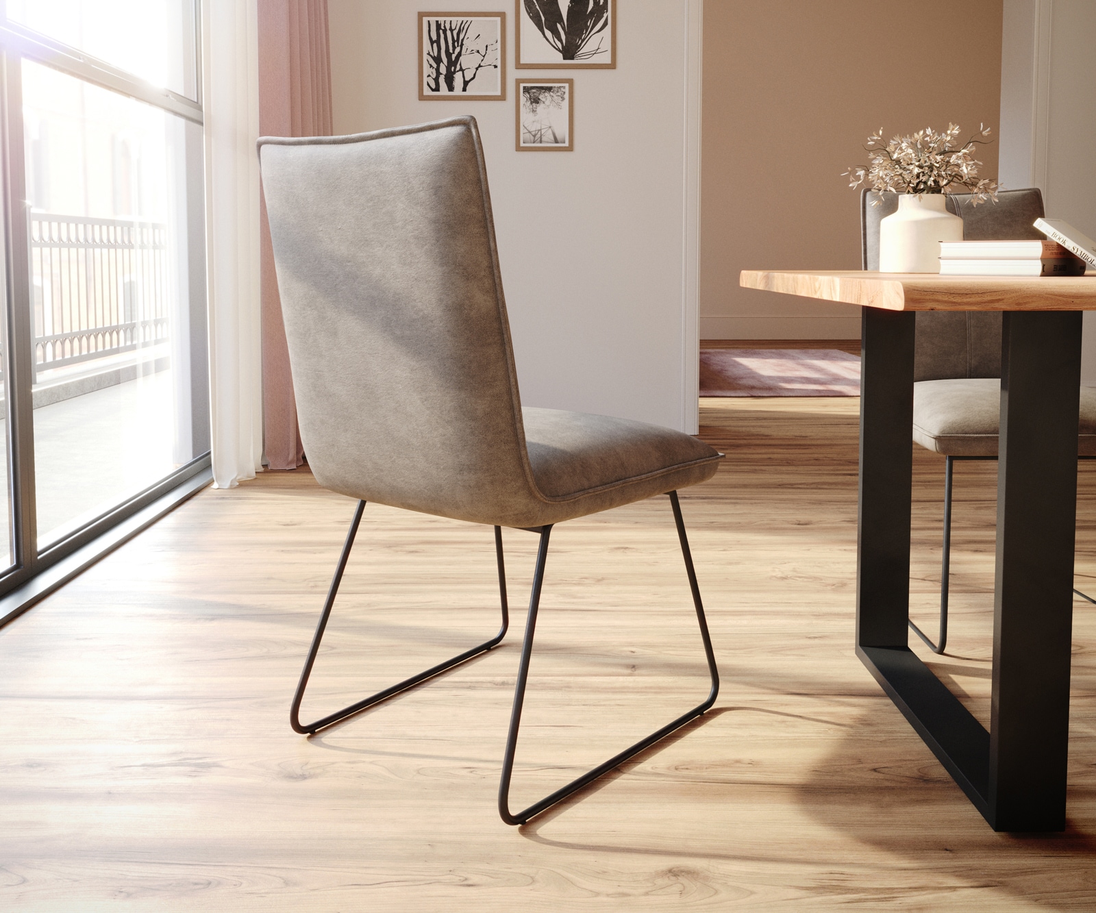 Esszimmerstuhl Lelio-Flex Mikrofaser Taupe Vintage Kufengestell Schwarz Taschenfederkern 4 Esszimmerstuhl Lelio-Flex Mikrofaser Taupe Vintage Kufengestell Schwarz Taschenfederkern 4
