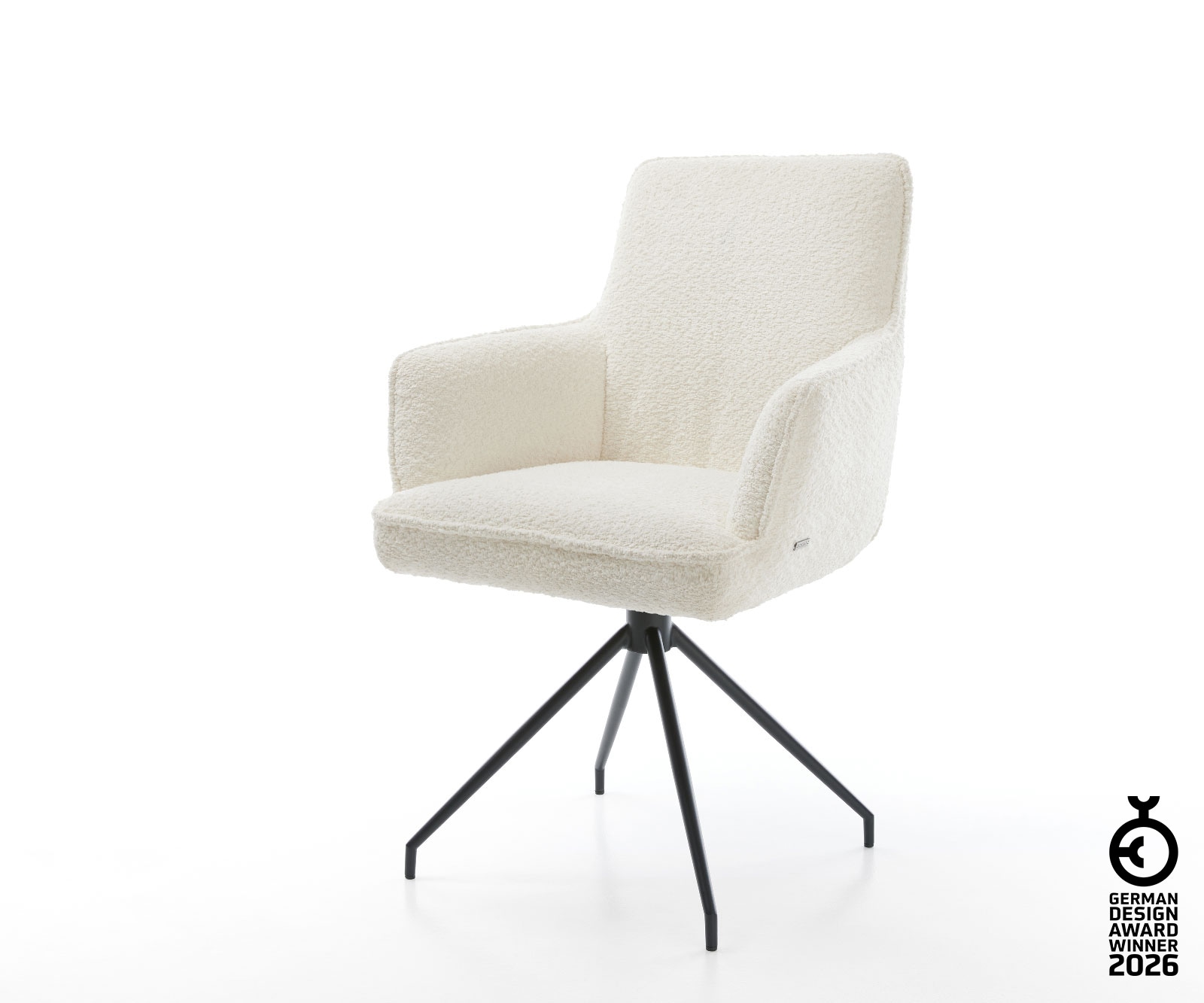 Drehstuhl Heira-Flex mit Armlehnen Bouclé Weiß Kreuzgestell konisch Schwarz günstig online kaufen