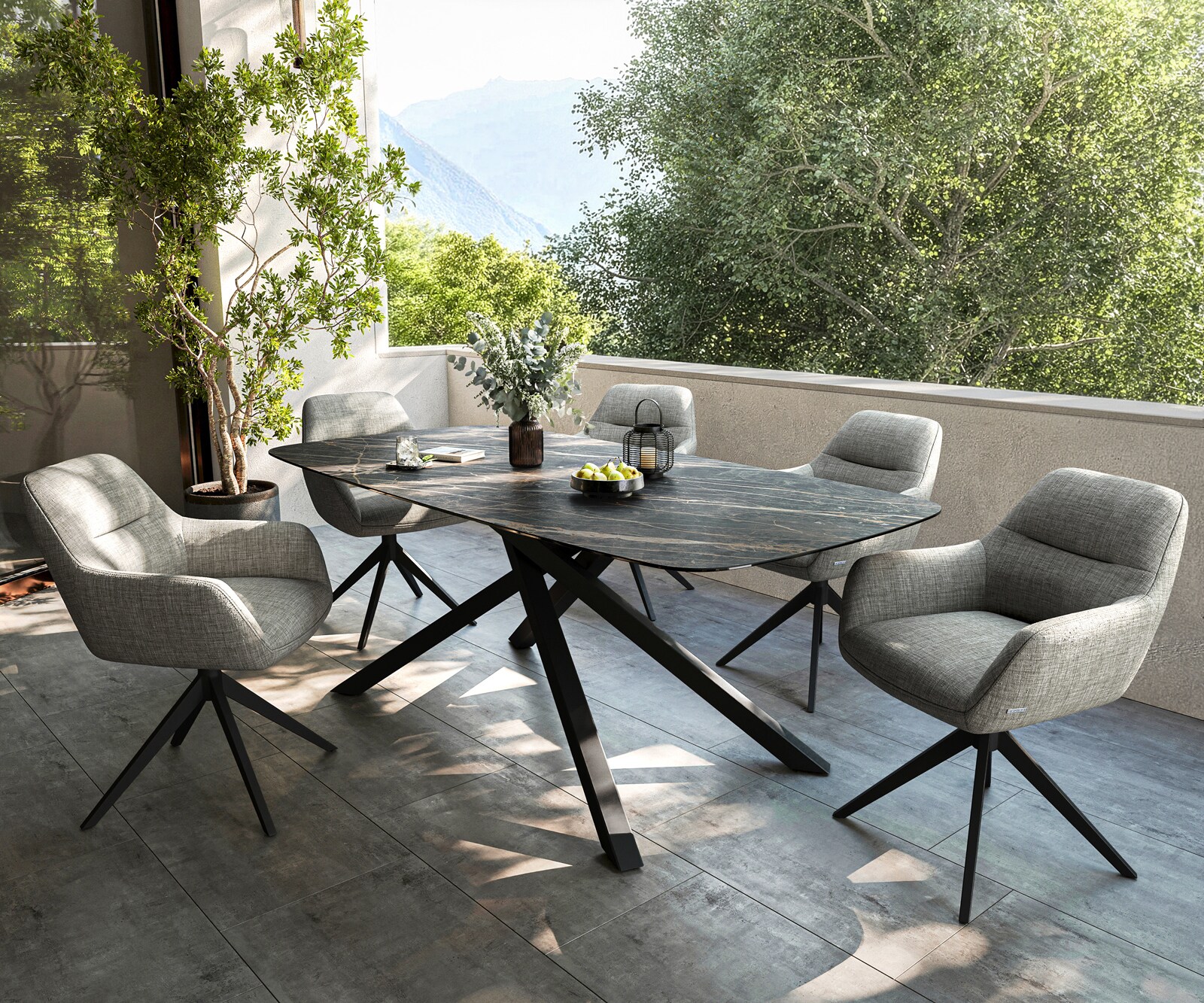 Outdoortisch Edge Boot 200x100 cm Keramik Laminam® Noir Desir Braun Kreuzgestell Rechteck Schwarz 6