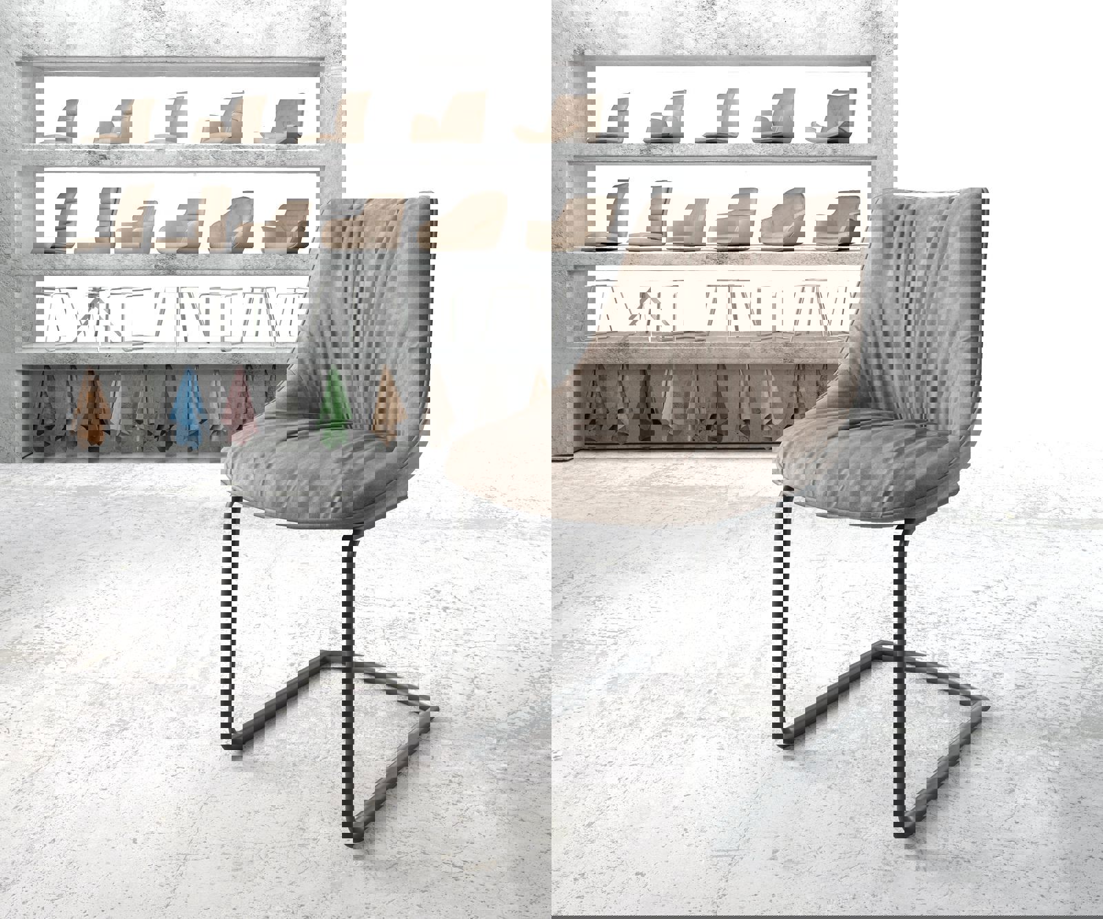 Freischwinger Elda-Flex Mikrofaser Taupe Vintage Freischwinger rund Schwarz