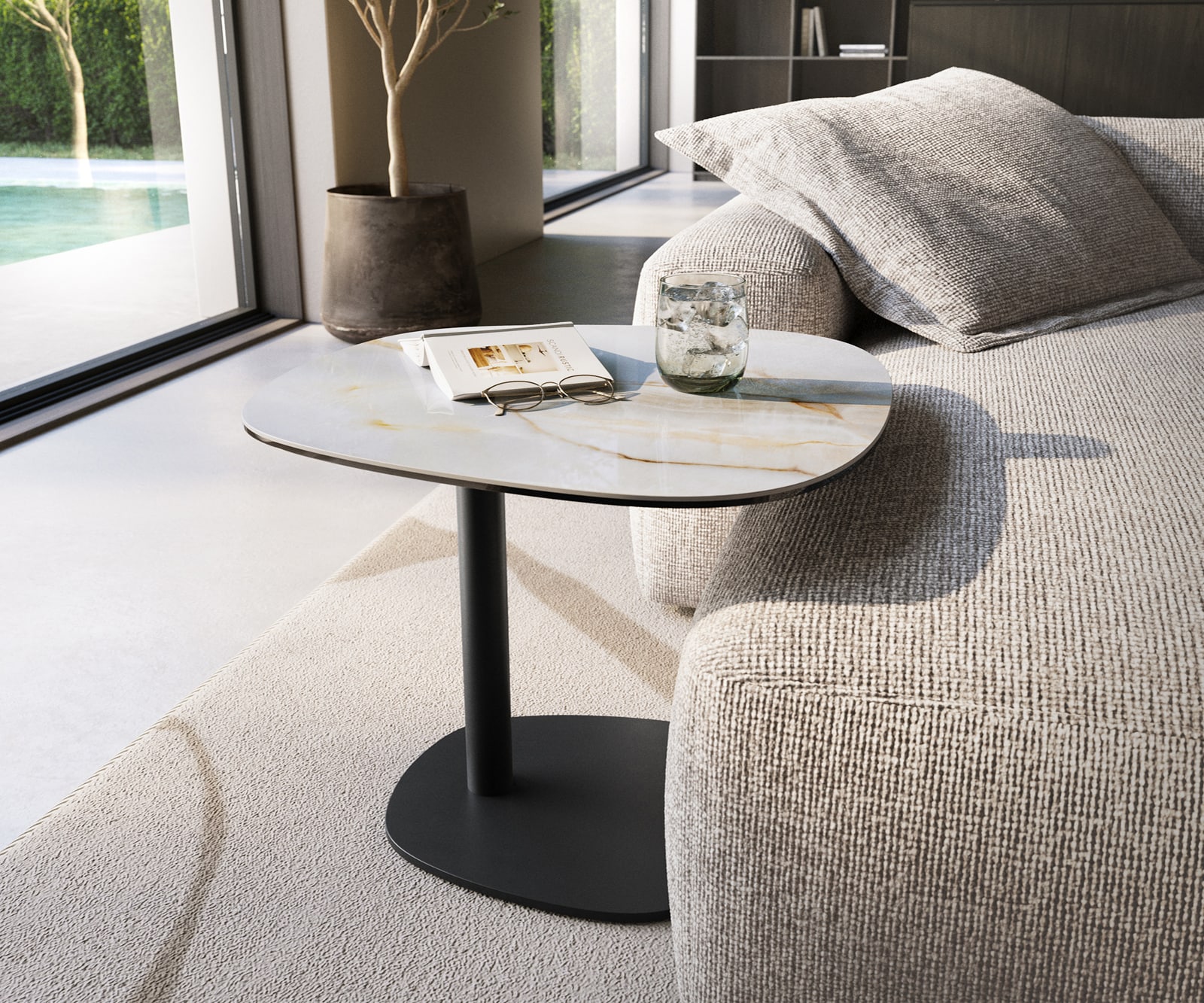 Beistelltisch Edge Boot 60x60 cm Keramik Onyx Pearl Eleny Metall Schwarz 1