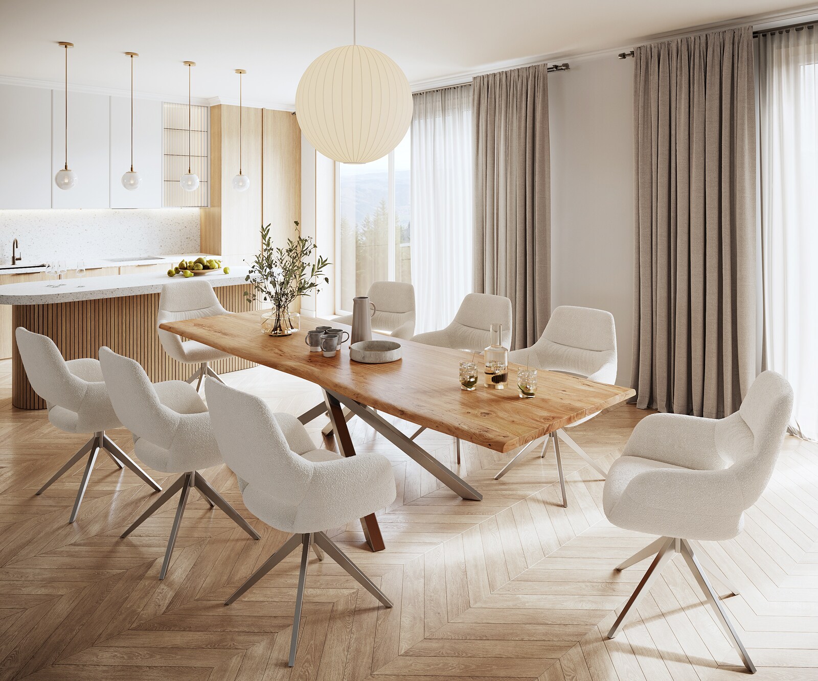 Esstisch Edge 300x100 Akazie Natur Kreuzgestell Rechteck Edelstahl Live-Edge 5