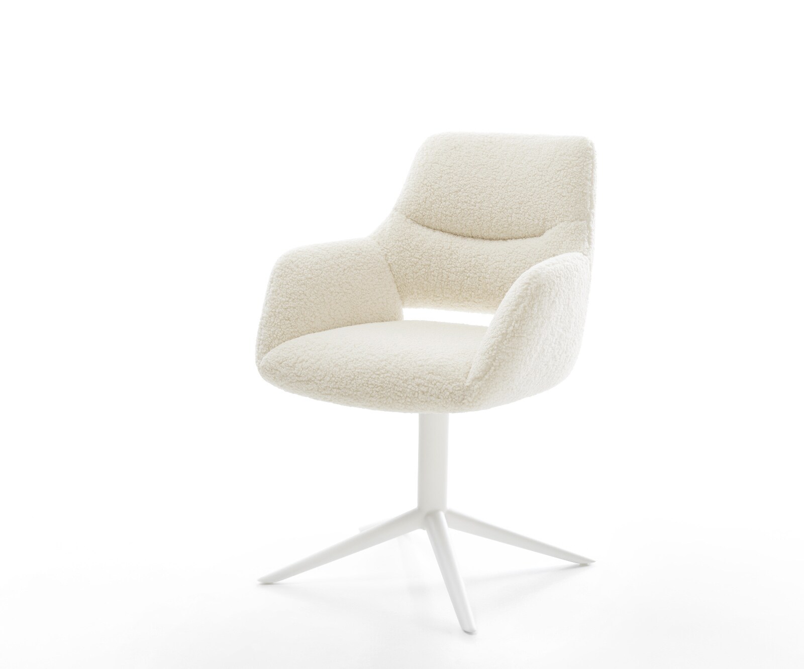 Drehstuhl Yago-Flex mit Armlehnen Teddystoff Beige Fußkreuz Weiß 360° drehb günstig online kaufen