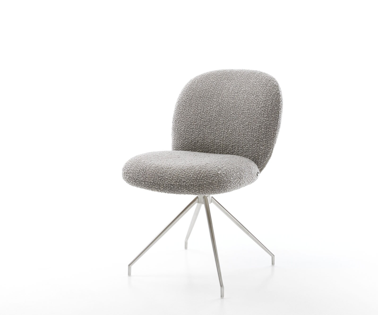 Drehstuhl Nube-Flex Bouclé Silbergrau Kreuzgestell konisch Edelstahl 180° drehbar Taschenfederkern