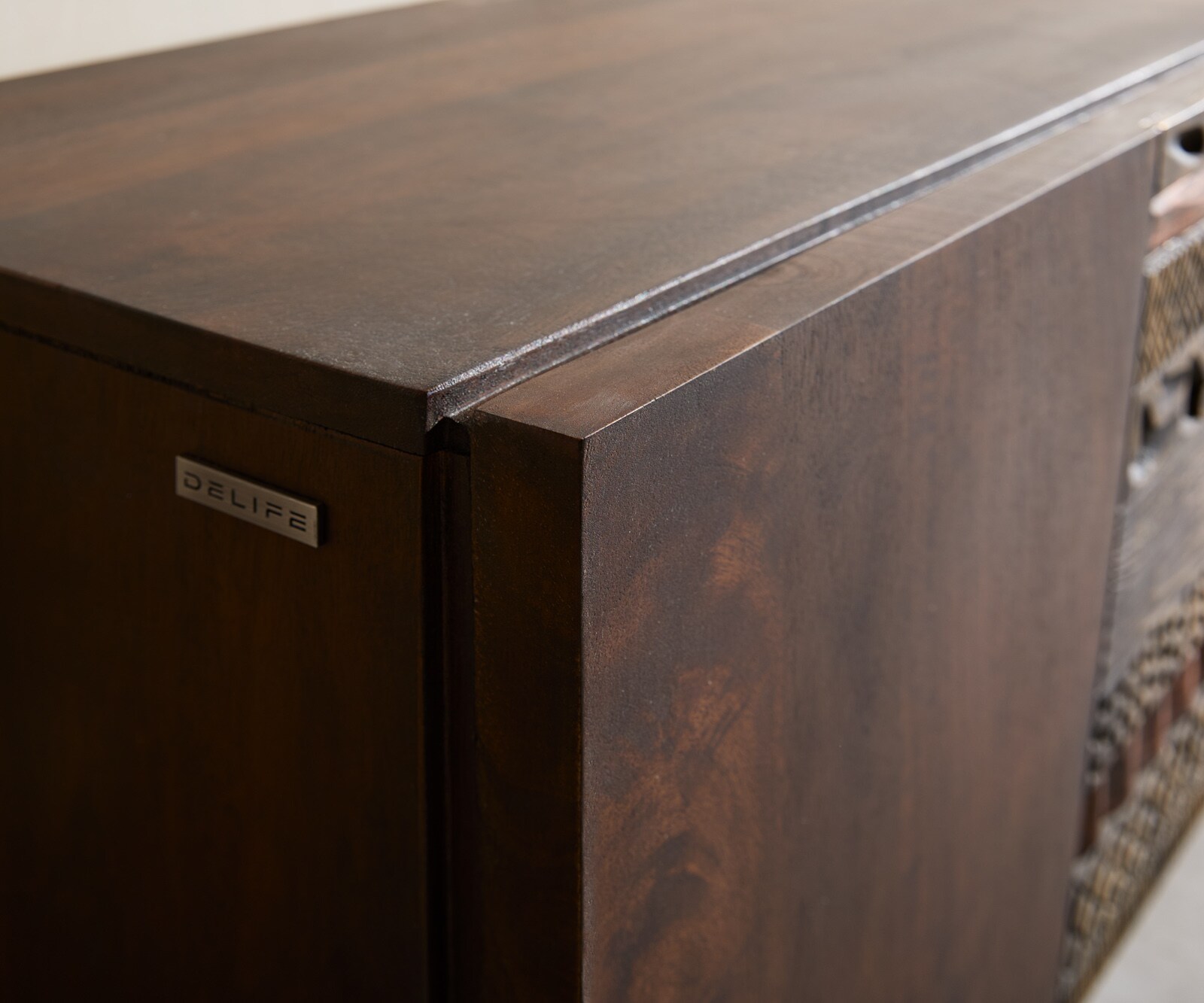 Sideboard Imara 175 cm Mango Braun 2 Türen 3 Schubladen Winkelfuß Metall Schwarz 3