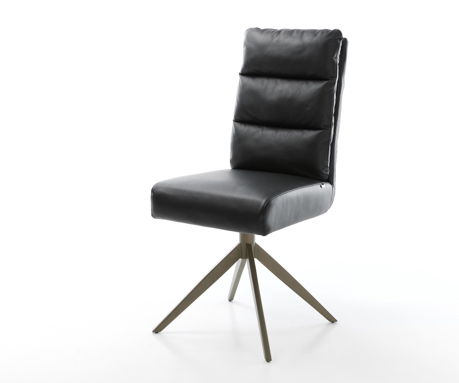 Drehstuhl Pela-Flex Echt-Leder Schwarz Kreuzgestell breit Effektfinish Titan 360° drehbar Wippfunktion Taschenfederkern
