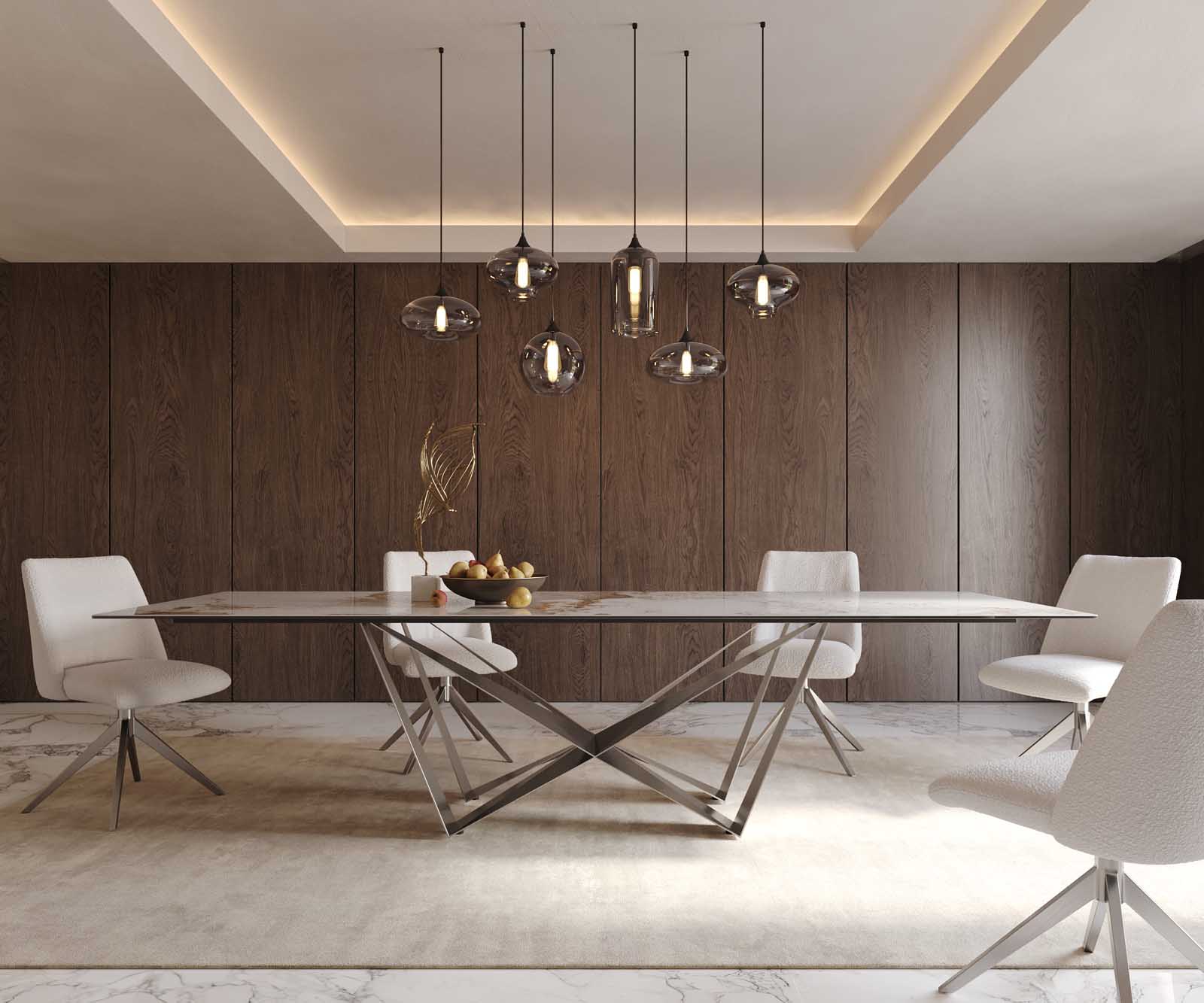 Esstisch Edge 300x100 Keramik Minas Melange Weiß-Beige Spider Flachstahl Edelstahl 2