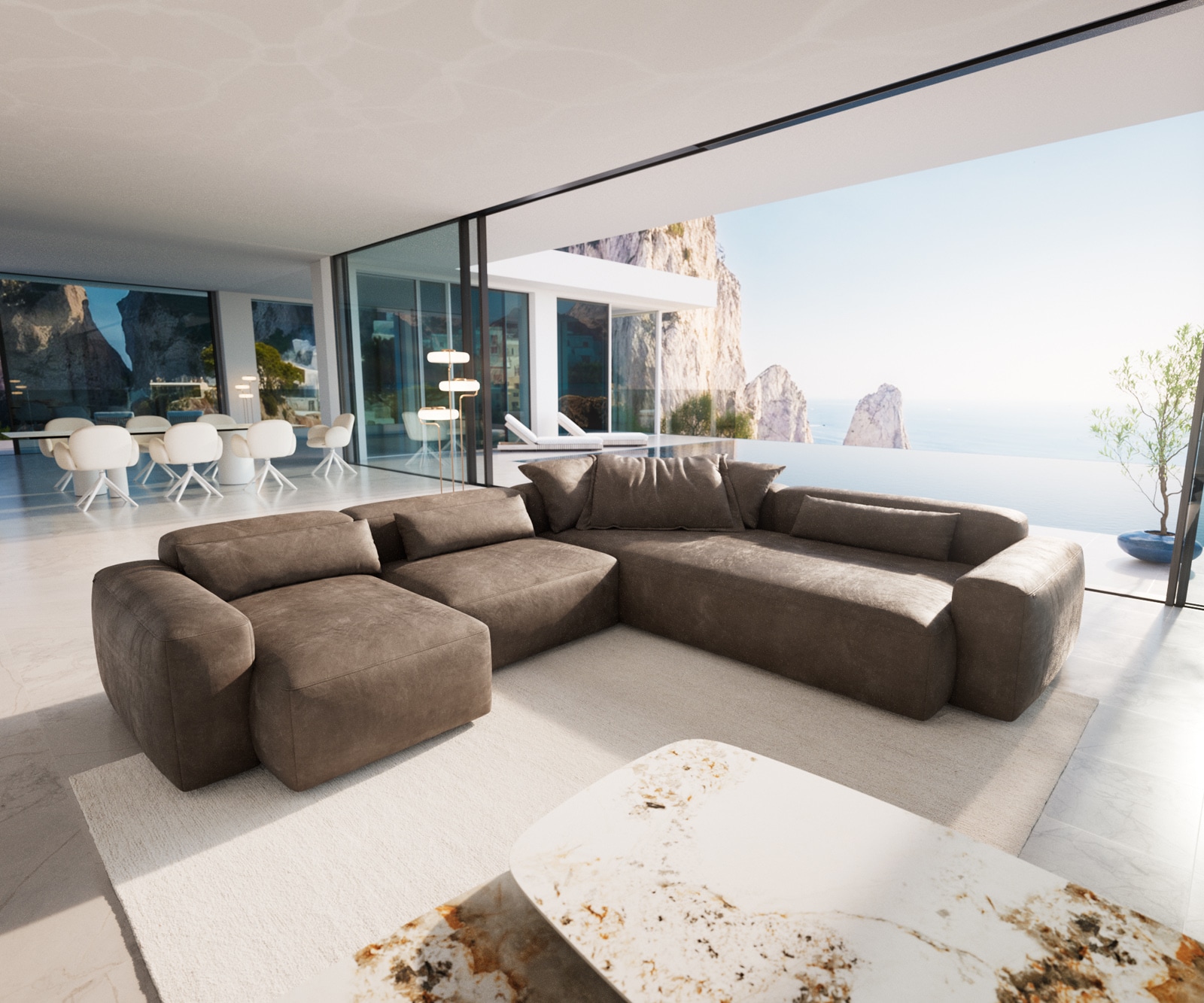 Wohnlandschaft Freestyle Pure 360x290 cm Mikrofaser Taupe Vintage