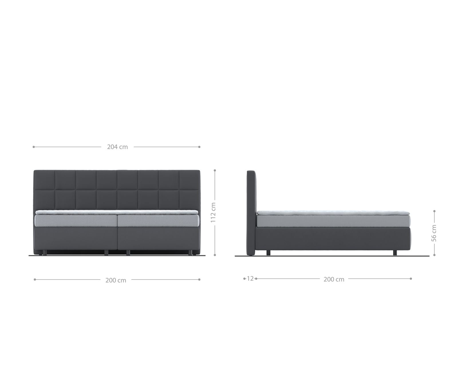 Boxspringbett Dream-Fine Mikrofaser Anthrazit Vintage 200x200 cm Bonell-Matratze PU-Topper 5