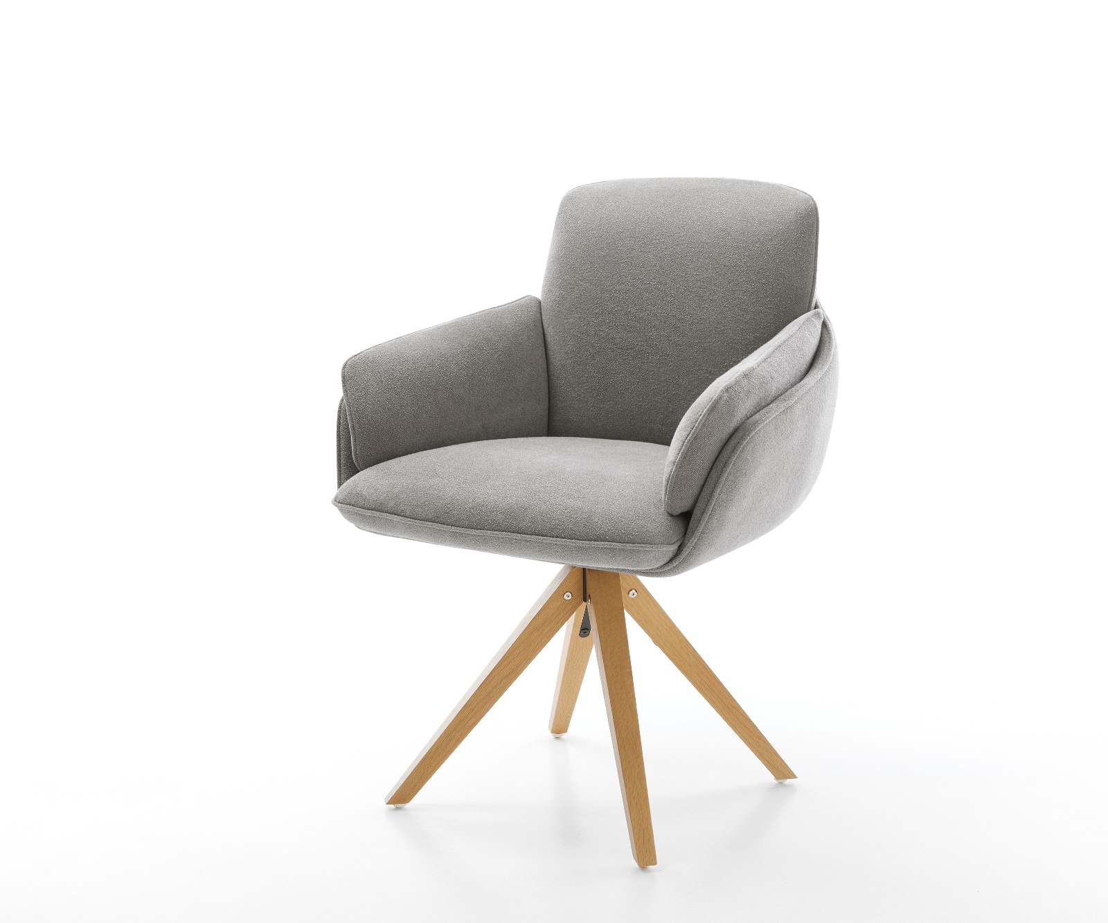 Drehstuhl Luan-Flex mit Armlehnen Strukturstoff Soft Grau Holzgestell kantig Natur 360° drehbar