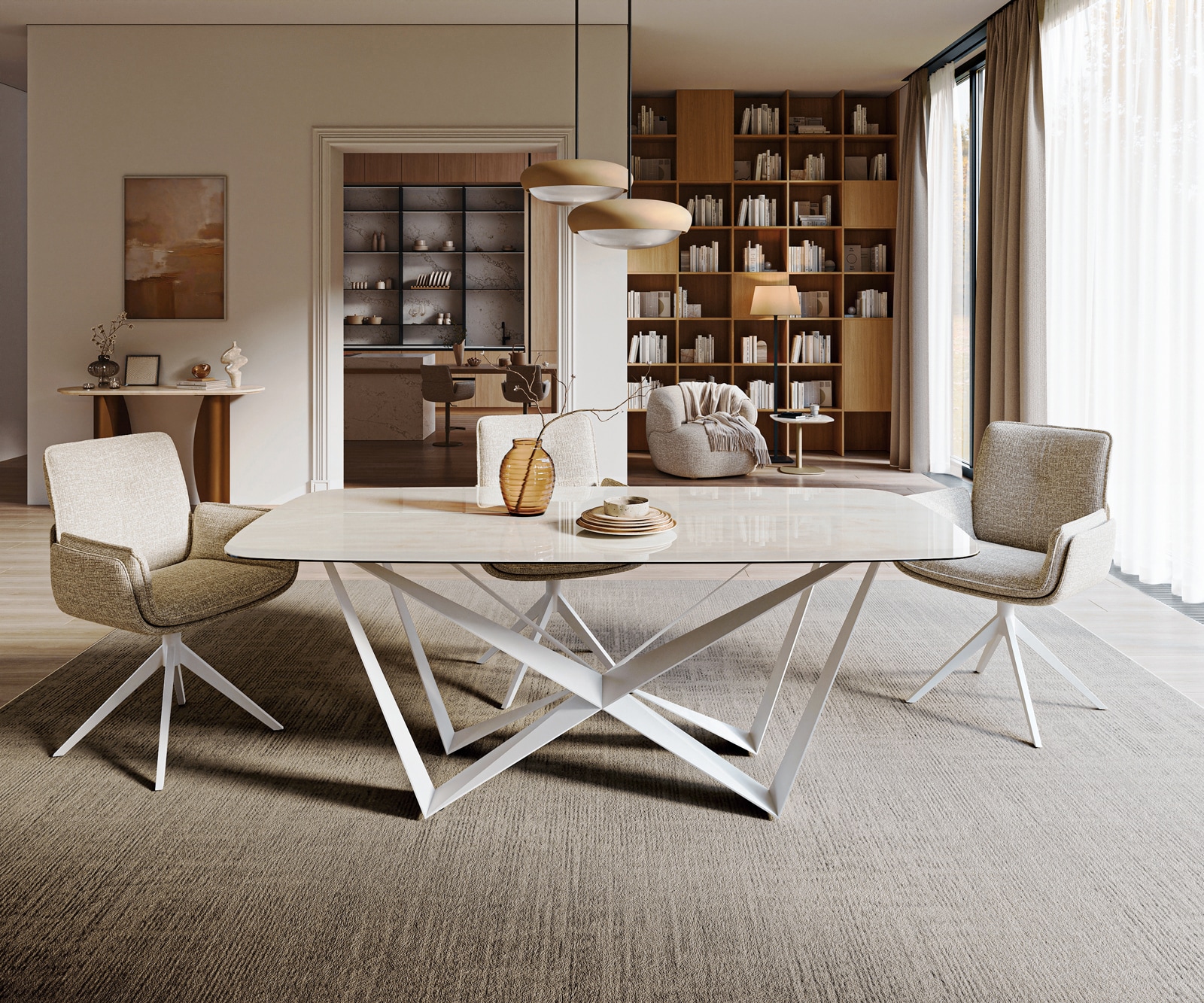 Esstisch Edge Boot 200x100 cm Keramik Onyx Champagne Spider Metall Weiß 2