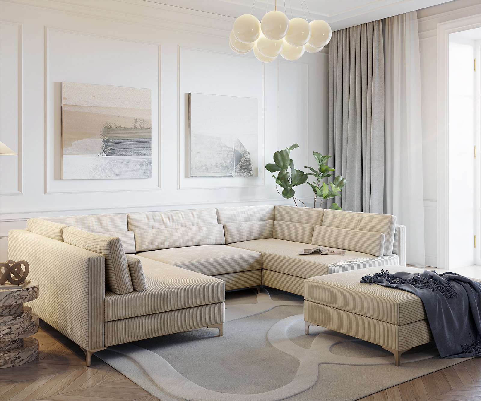 sofa elio cord beige 300x185 cm mit hocker wohnlandschaft