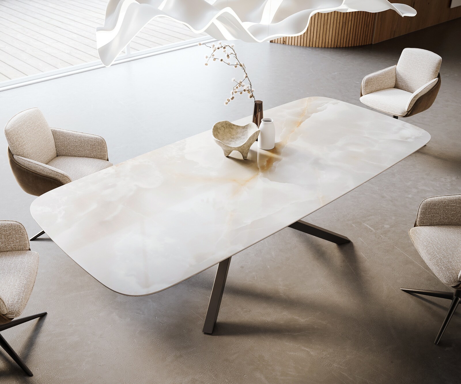Esstisch Edge Boot 270x120 cm Keramik Iris FMG Onice Grigio Kreuzgestell Rechteck Schwarz 4