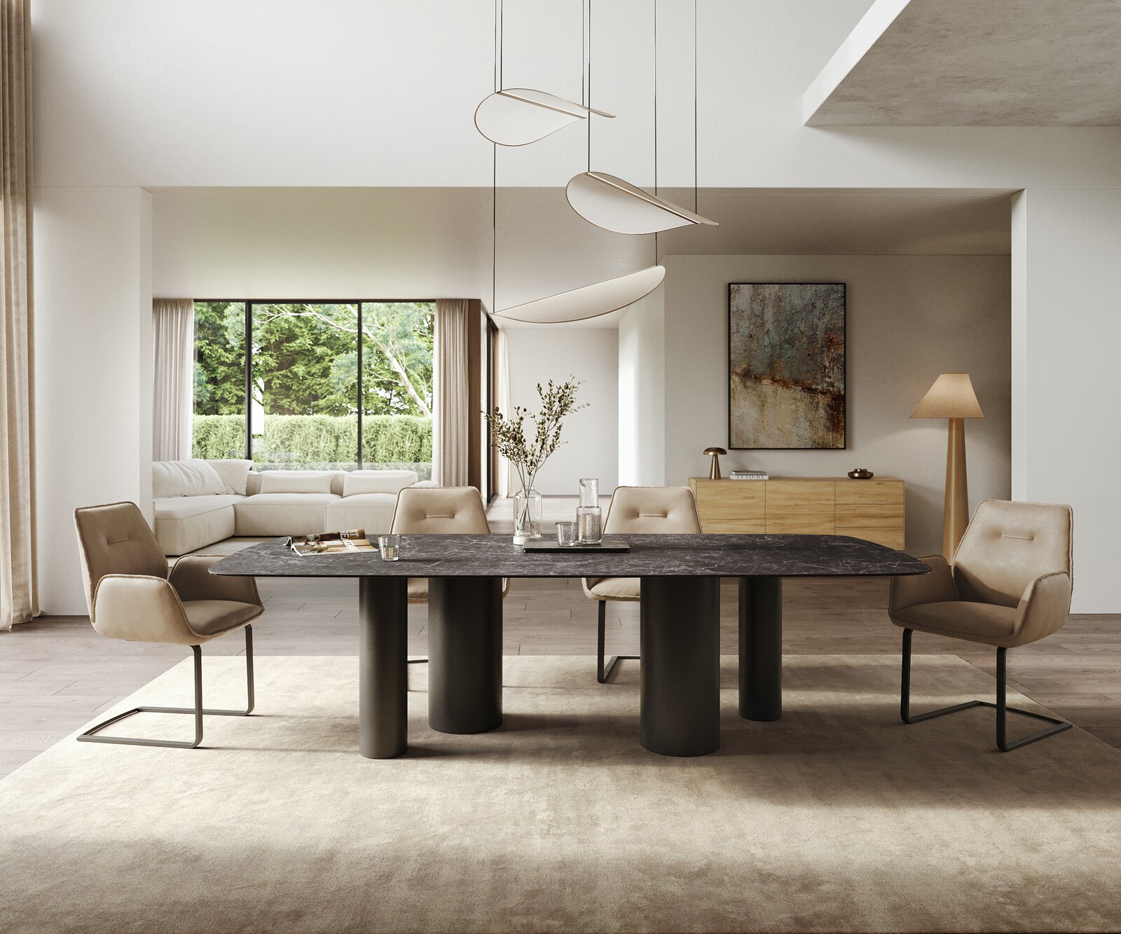 Esstisch Edge Boot 260x120 cm Keramik Laminam® Nero Greco Anthrazit Pilier Metall Schwarz 2