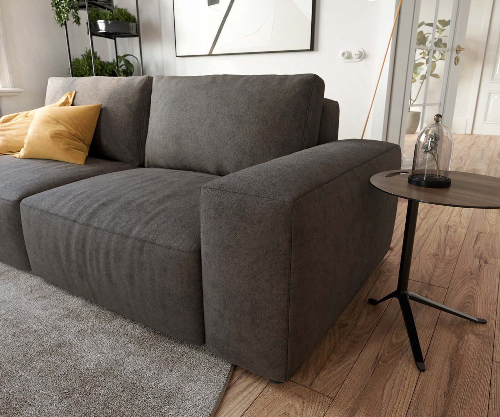 Big-Sofa Lanzo 230x95 cm Mikrofaser Khakibraun mit Hocker 3