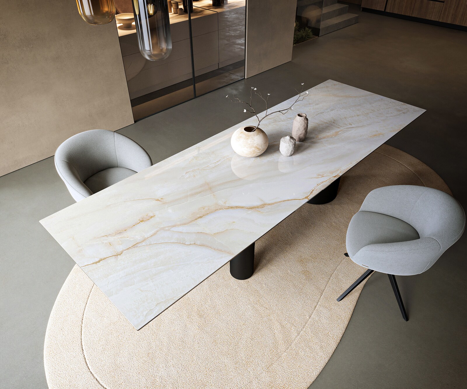 Esstisch Edge 300x100 cm Keramik Onyx Pearl Troa Metall Schwarz 4