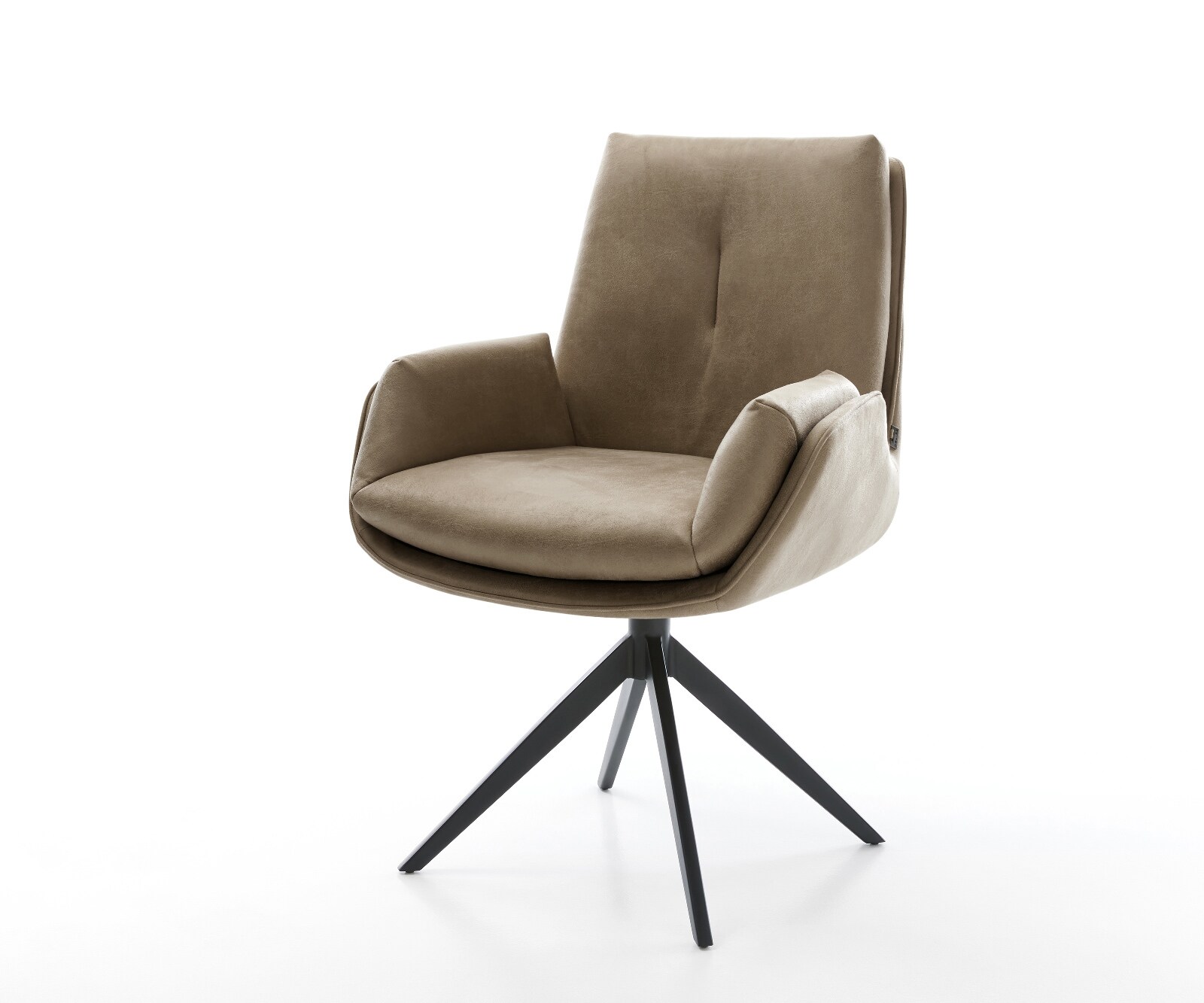 Drehstuhl Clea-Flex Mikrofaser Beige Vintage Kreuzgestell breit Schwarz 360° drehbar Wippfunktion