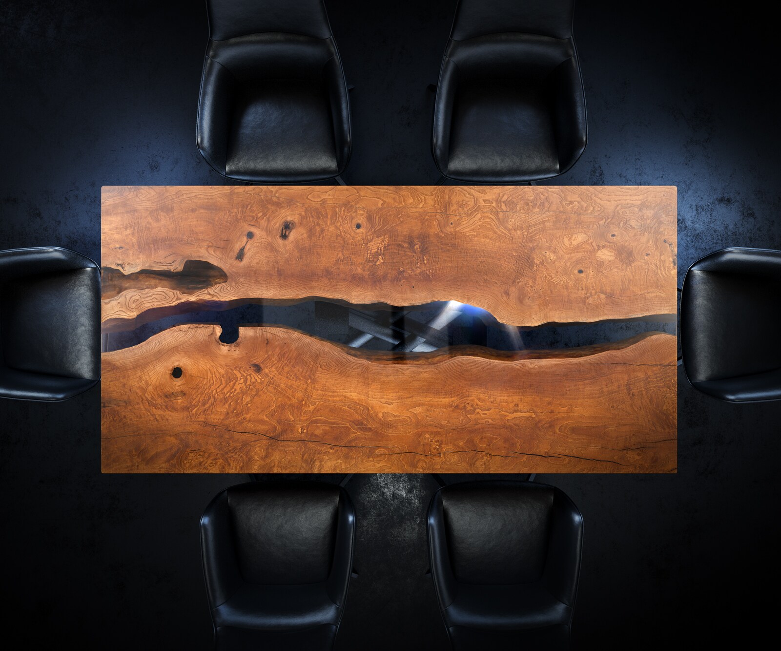 Tischplatte Esche Braun 200 cm Epoxid Schwarz-Transparent Unikat Nr. 32330 1