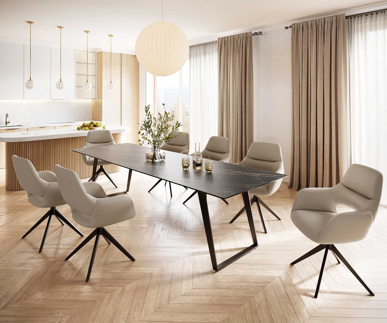 Esstisch Edge 300x100 Keramik Laminam® Noir Desir Braun Metall Schräg Schwarz 5