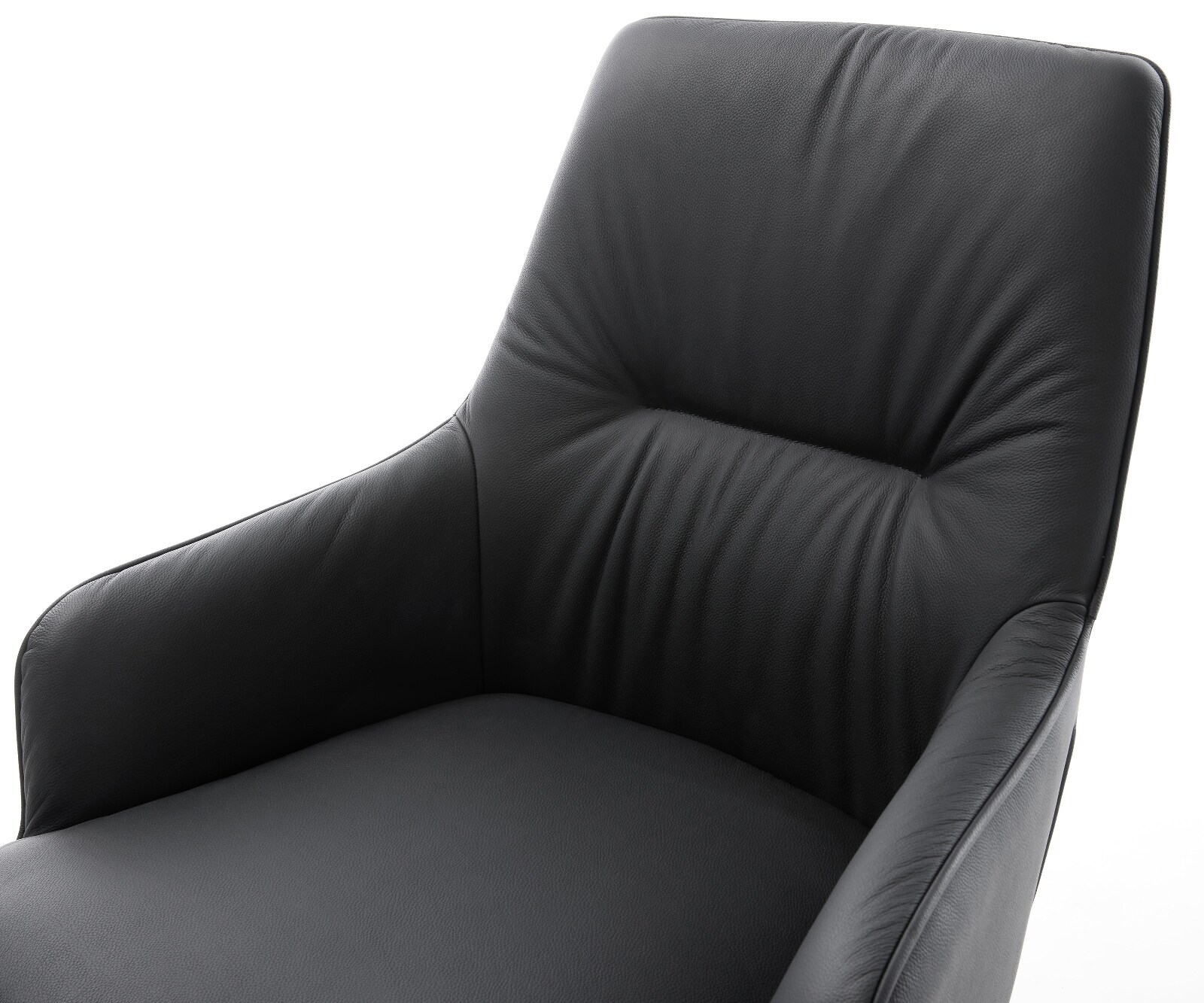 Drehstuhl Zelia-Flex mit Armlehnen Echt-Leder Schwarz Kreuzgestell breit Effektfinish Titan 360° drehbar Wippfunktion Taschenfederkern 4