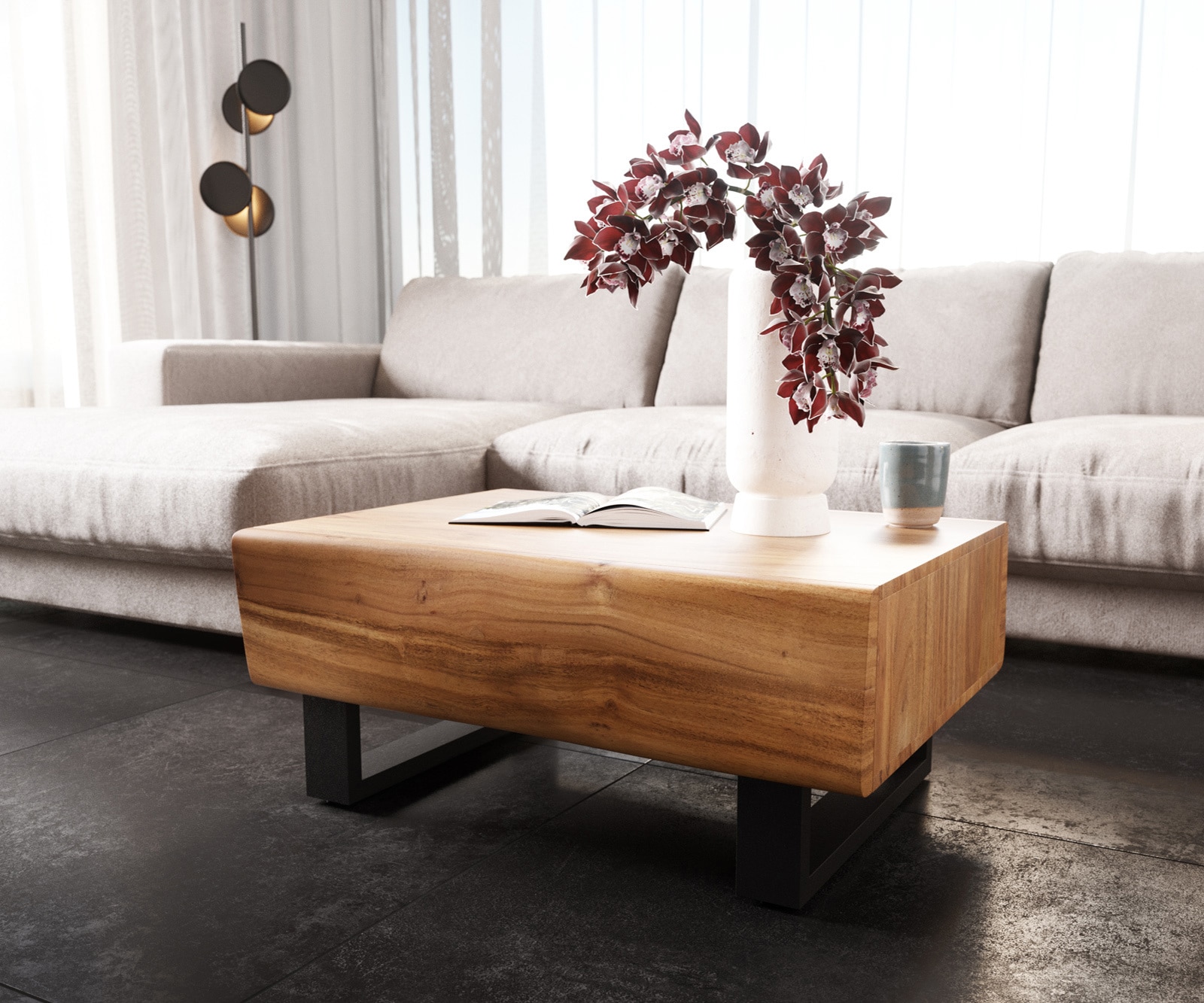 Couchtisch New Live-Edge 80x60 cm Akazie Natur 2 Schubladen Kufe Metall Schwarz 3 Couchtisch New Live-Edge 80x60 cm Akazie Natur 2 Schubladen Kufe Metall Schwarz 3