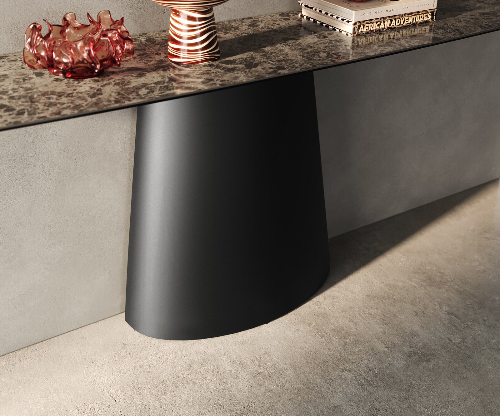Konsolentisch Edge Boot 180x40 cm Keramik Emperador Extra Lucidato Dunkelbraun Conos Metall Schwarz 5