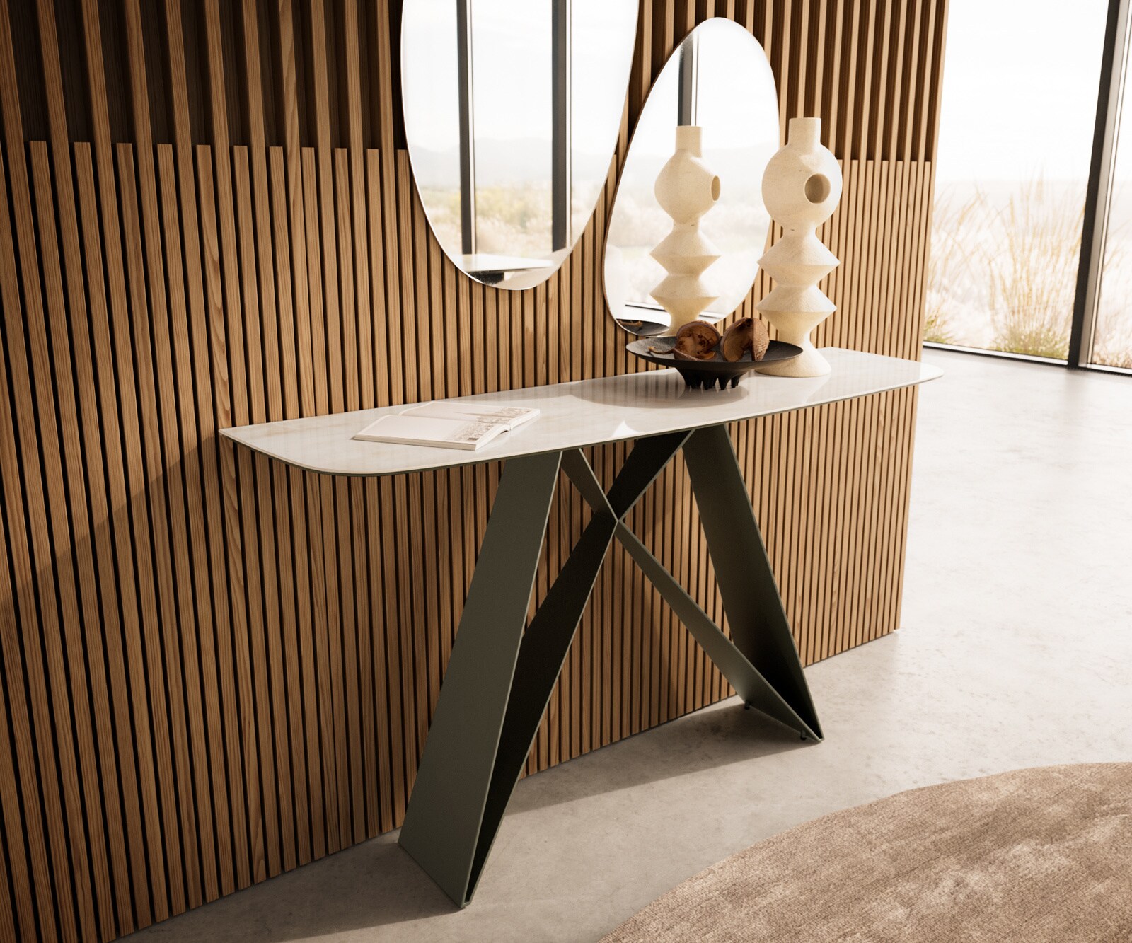 Konsolentisch Edge Boot 140x40 cm Keramik Onyx Champagne Velio Metall Effektfinish Titan 3
