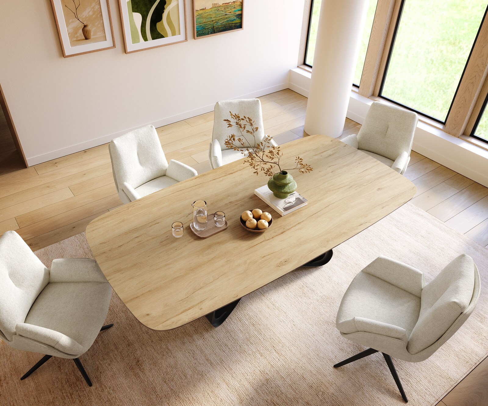 Esstisch Edge Boot 240x120 cm Keramik Laminam® Sabbia Eichefarbig W-Gestell Metall Schwarz 3