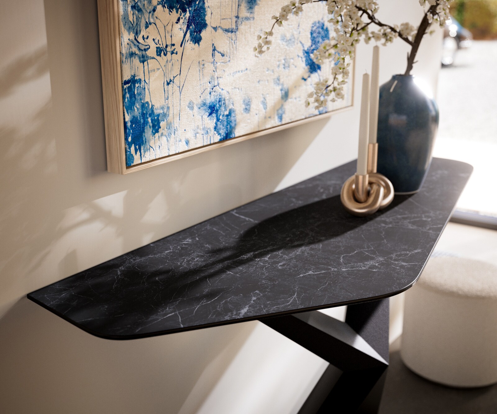Konsolentisch Edge Polygonal 140x50 cm Keramik Laminam® Nero Greco Anthrazit Zentharo Metall Schwarz 1