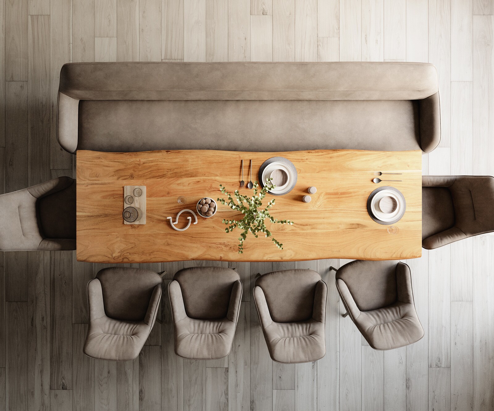 Esszimmerbank Taya-Flex 300 cm Mikrofaser Taupe Vintage Kreuzgestell kantig Effektfinish Titan Taschenfederkern 5