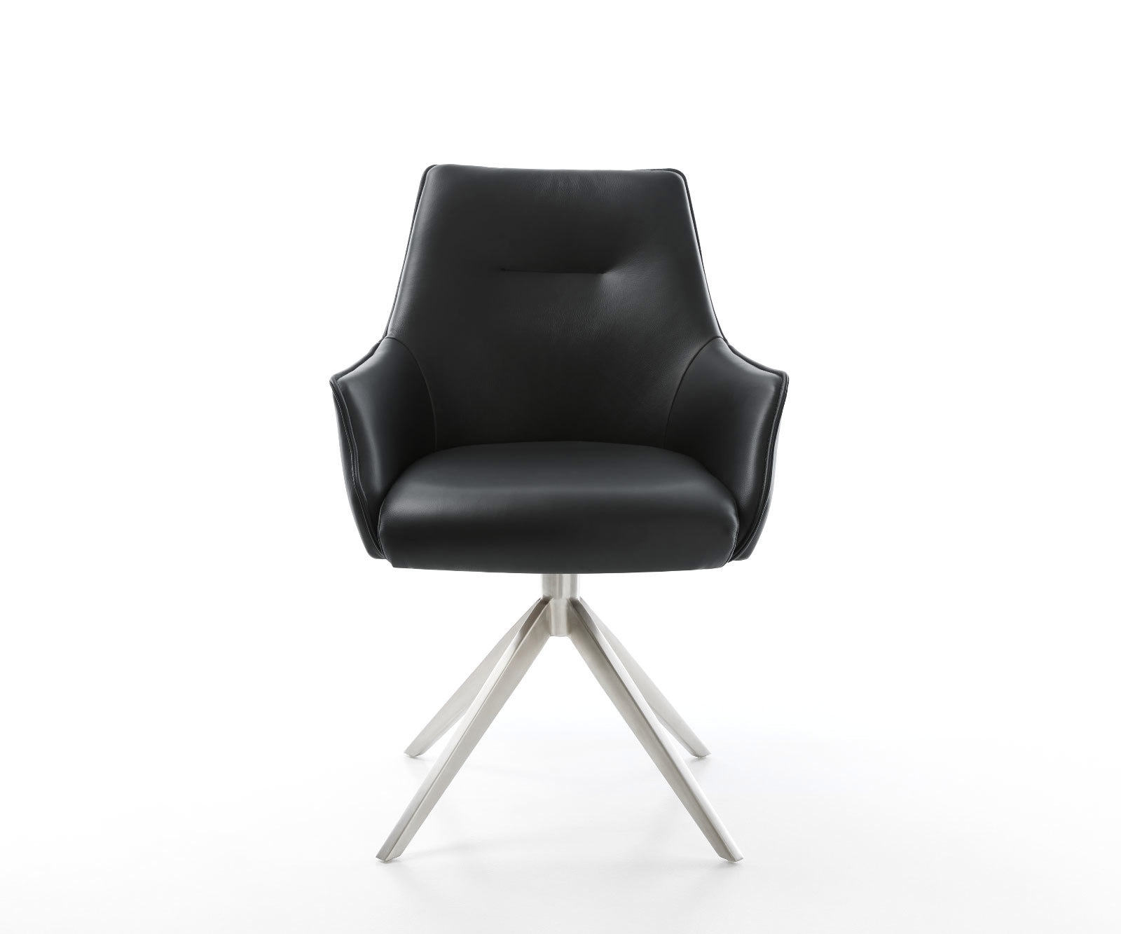 Drehstuhl Alja-Flex mit Armlehnen Echt-Leder Schwarz Kreuzgestell breit Edelstahl 360° drehbar Wippfunktion Taschenfederkern 1 Drehstuhl Alja-Flex mit Armlehnen Echt-Leder Schwarz Kreuzgestell breit Edelstahl 360° drehbar Wippfunktion Taschenfederkern 1