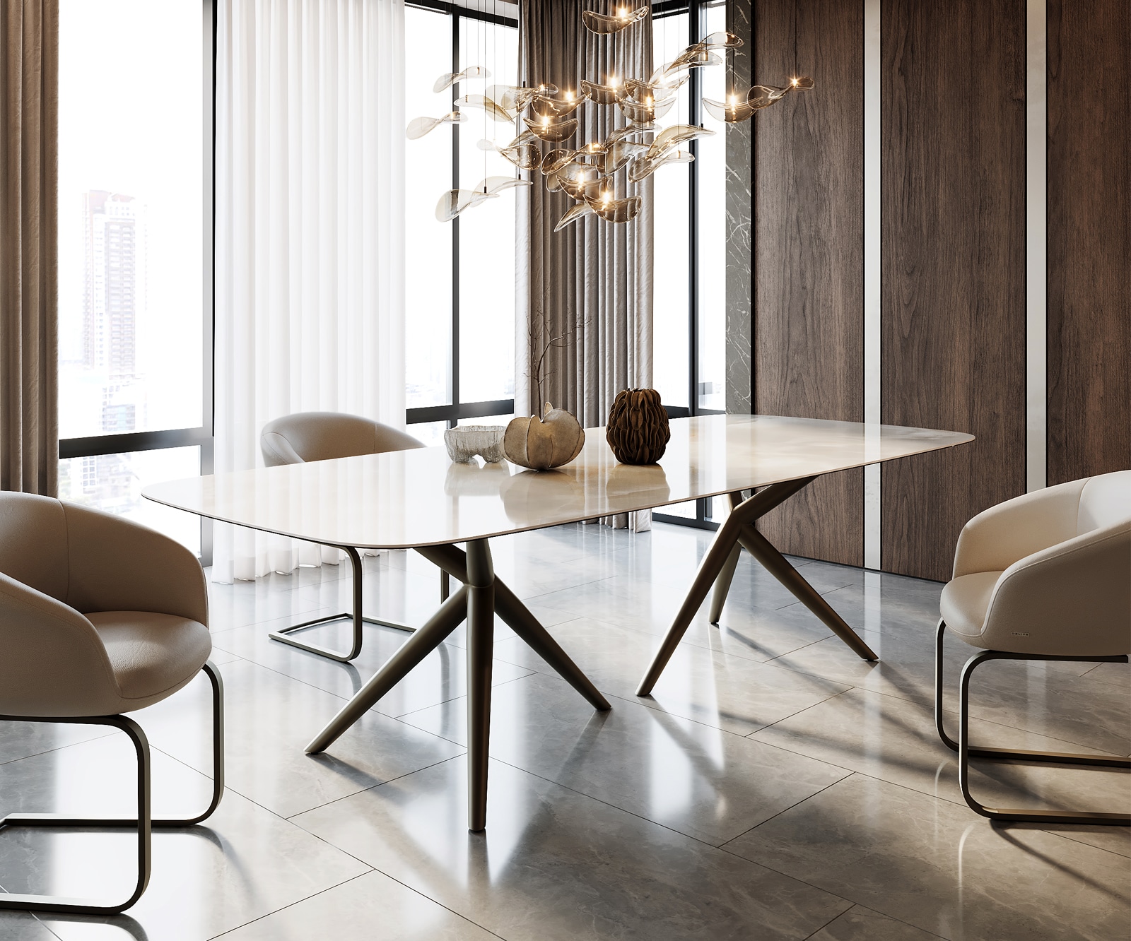 Esstisch Edge Boot 270x120 Keramik Iris FMG Onice Grigio Estelar rund Metall Effektfinish Titan 1