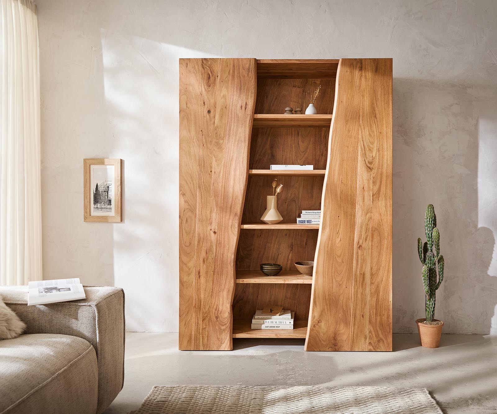 Regal Live-Edge 140x195 cm Akazie Natur 2 Türen 1