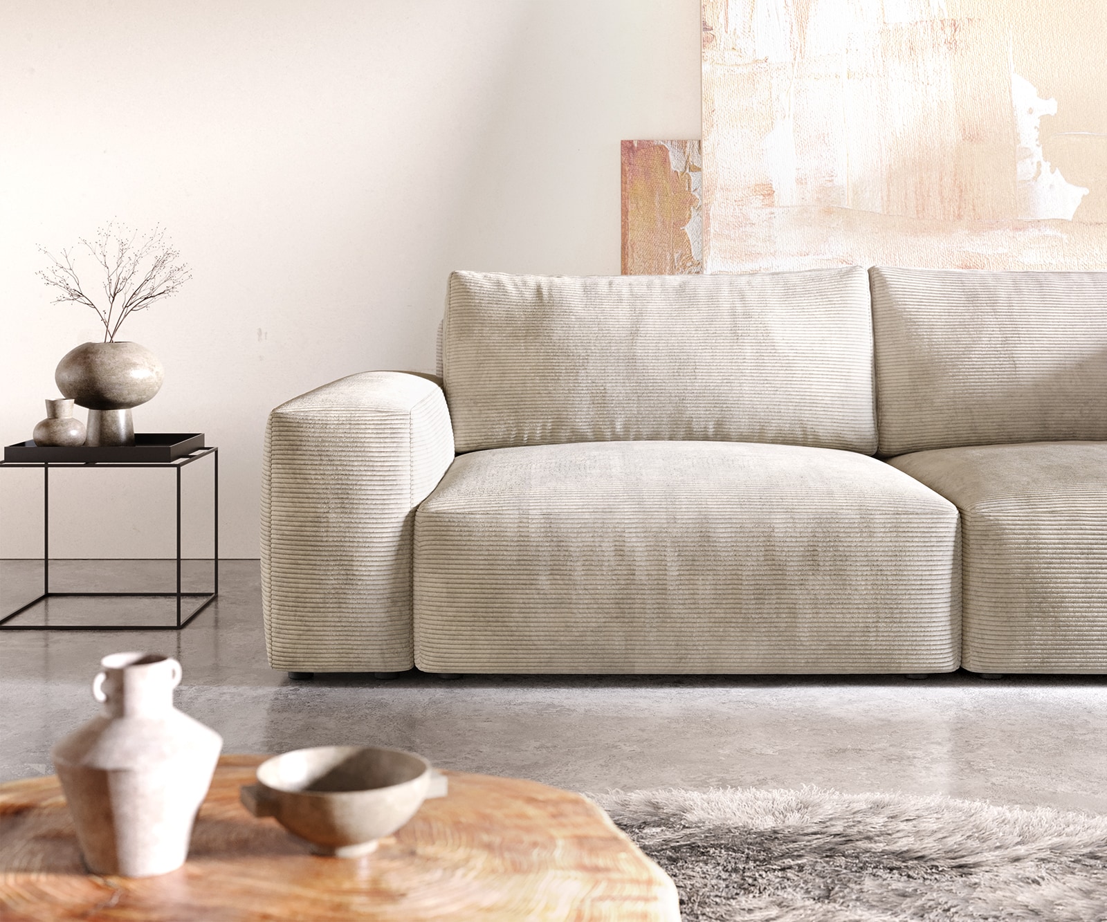 Big-Sofa Lanzo XL 270x130 cm Cord Beige 4 Big-Sofa Lanzo XL 270x130 cm Cord Beige 4