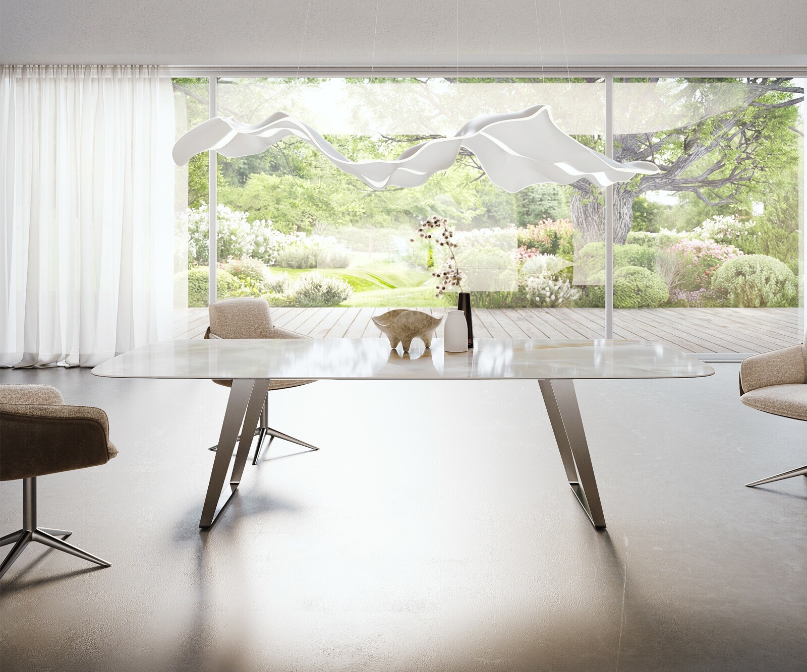 Esstisch Edge Boot 270x120 cm Keramik Iris FMG Onice Grigio Edelstahl Schräg 1