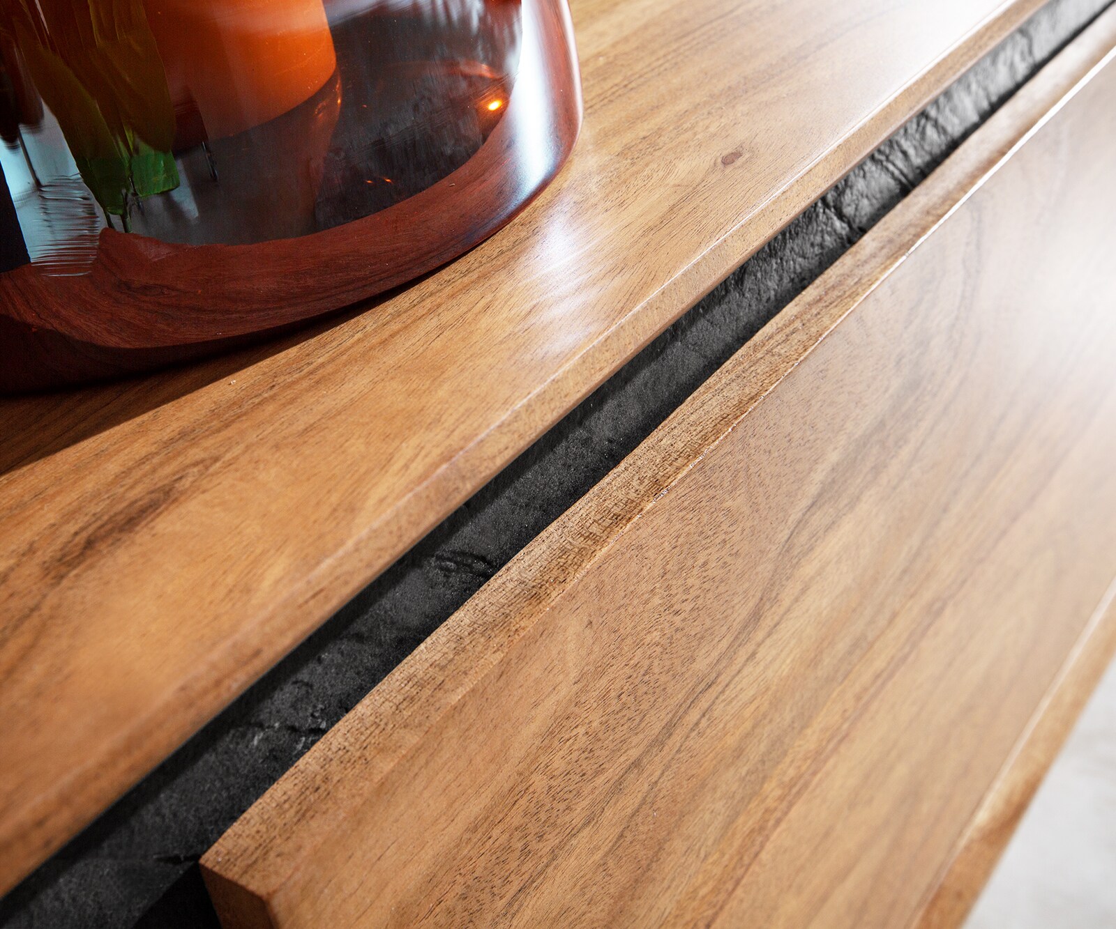 Lowboard Stonegrace 145 cm Akazie Natur 3 Türen Steinfurnier schwebend 5